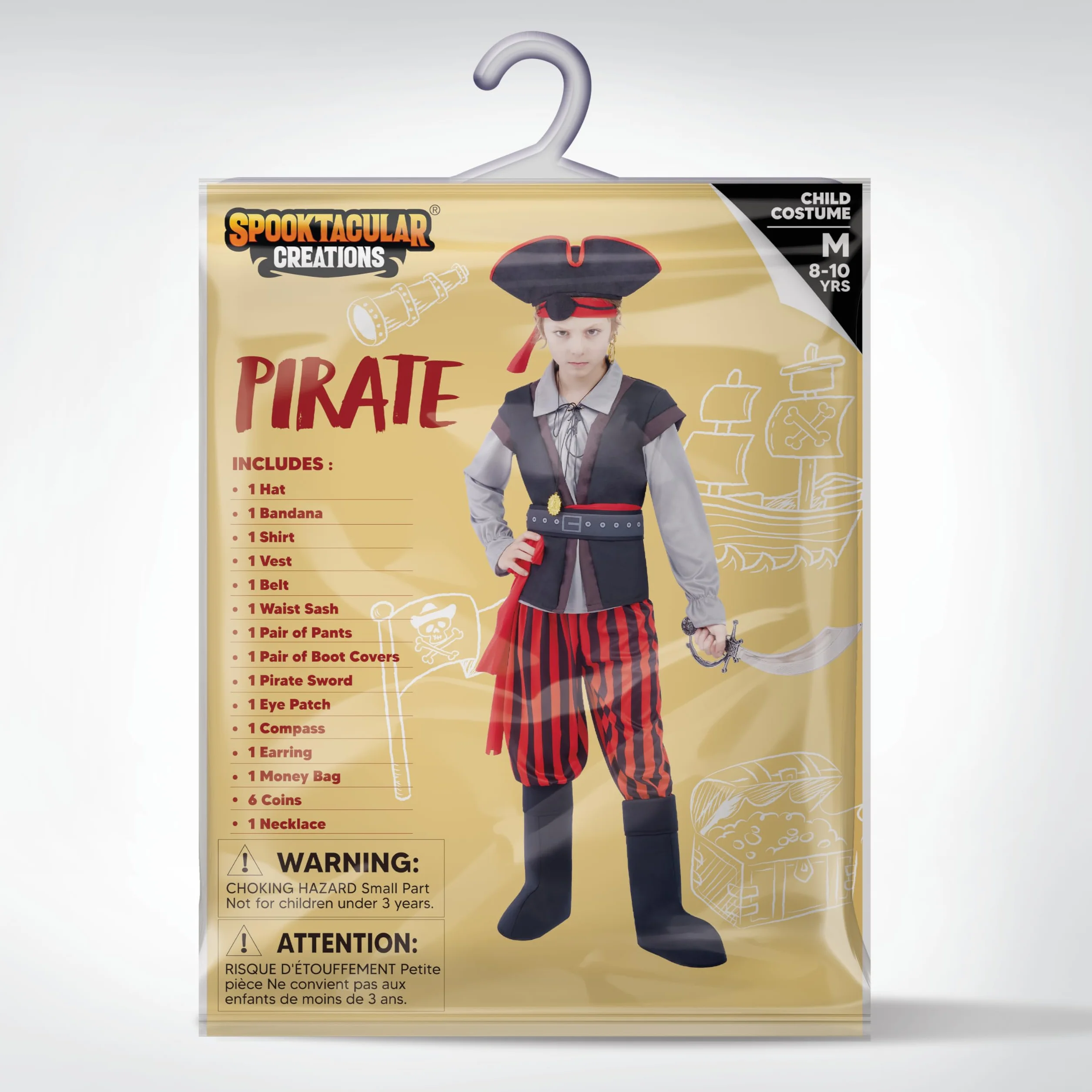 Spooktacular Creations Kostium pirata dla chłopców, kostium pirata dla chłopców, kostium pirata dla dzieci z akcesoriami do piratów do odgrywania ról na Halloween (mały (5-7 lat))