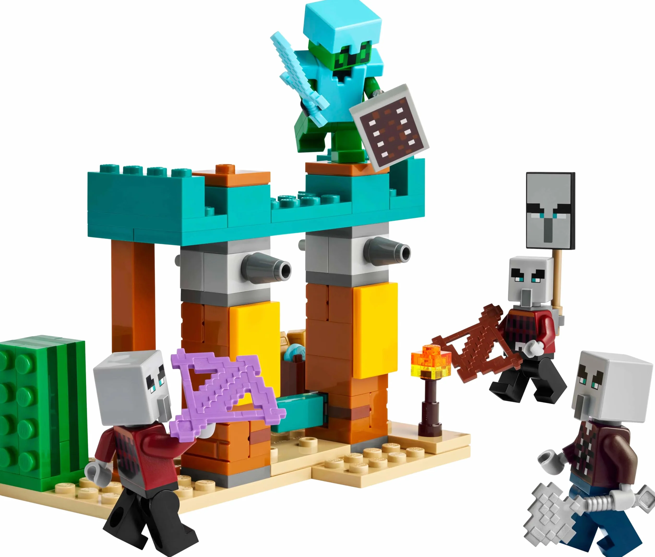 LEGO Minecraft Pustynny Patrol Złosadników, Zabawka dla Dziecka do Zbudowania, Figurki i Akcesoria, w tym Miecz i Tarcza, Kreatywny Prezent dla 7-latka, dla Chłopca i Dziewczynki, dla Fana Gry, 21267