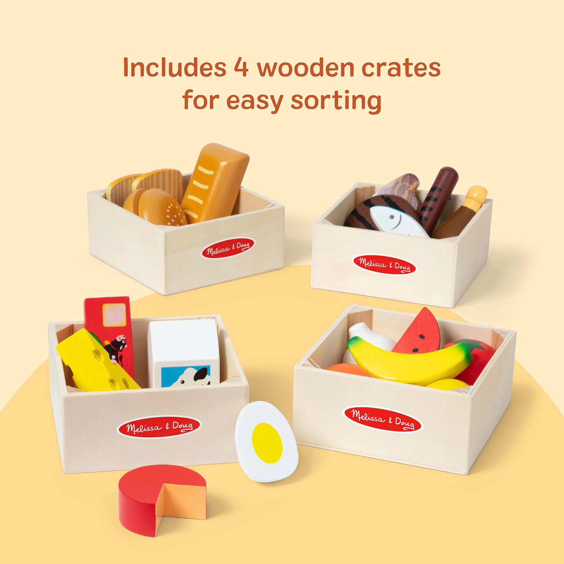 Melissa & Doug Drewniane produkty spożywcze do zabawy | Zabawa w udawanie | Drewniane jedzenie do zabawy |Zabawka Montessori | Prezent dla dzieci w wieku 3 4 5 lat | Dla chłopca lub dziewczynki