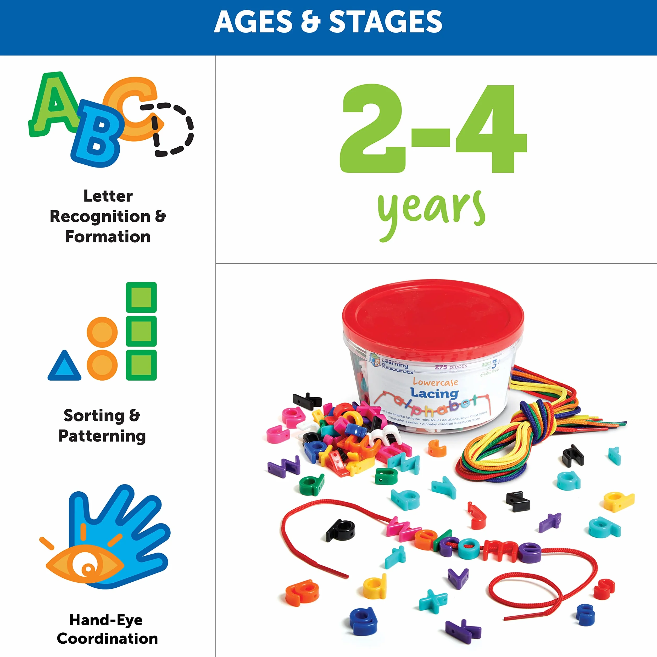 Learning Resources Male litery Sznurowanie Alfabet 275-Szt