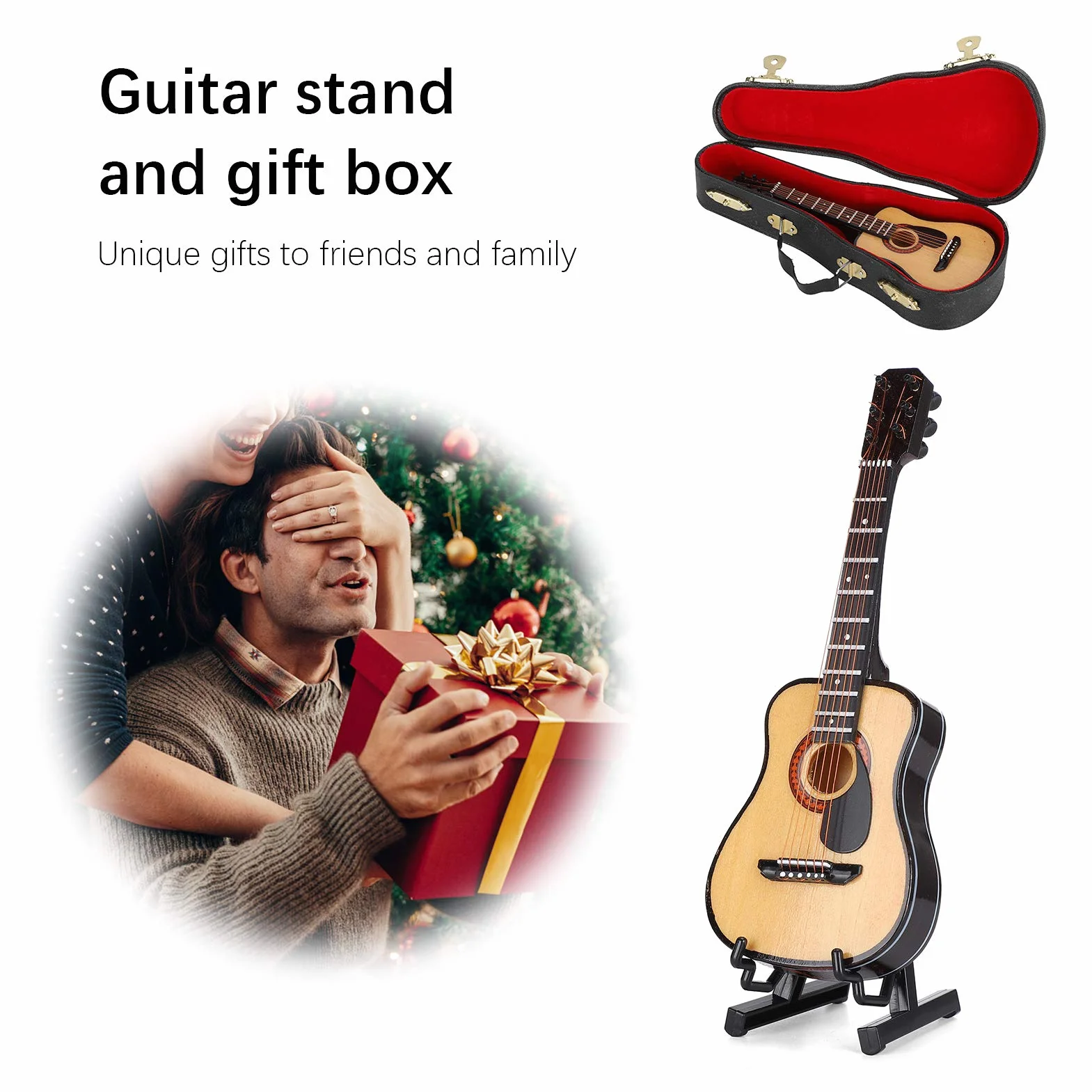 drewniana gitara miniatura, muzyczna ozdoba czarna 15 cm for domku dla lalek