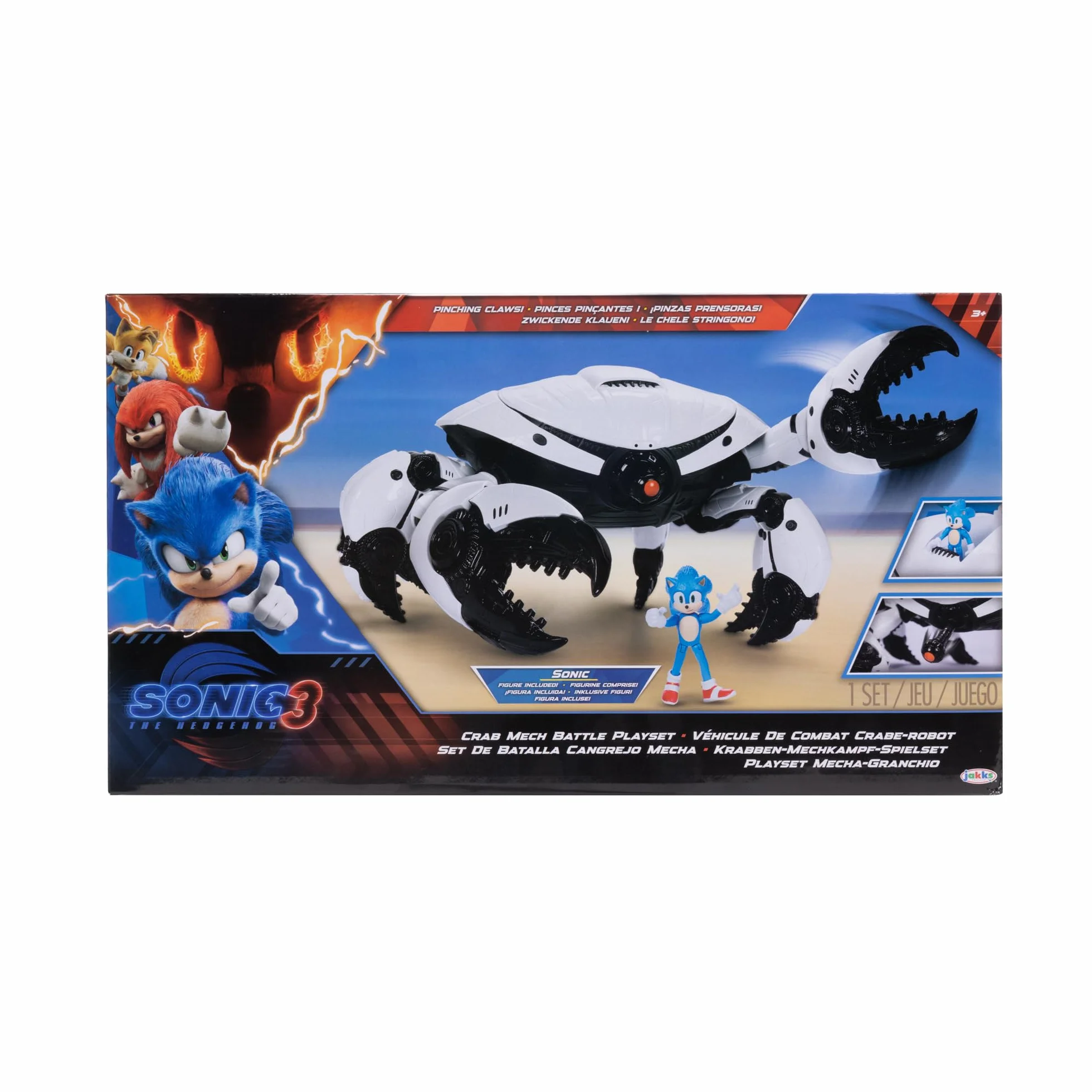 Sonic Movie 3 Crab Mech Battle Playset z figurką Sonic the Hedgehog 3 6,3 cm, oficjalnie licencjonowana zabawka kolekcjonerska z pazurami, ruchomymi nogami, przedłużającymi oko, idealna zabawka Sonic