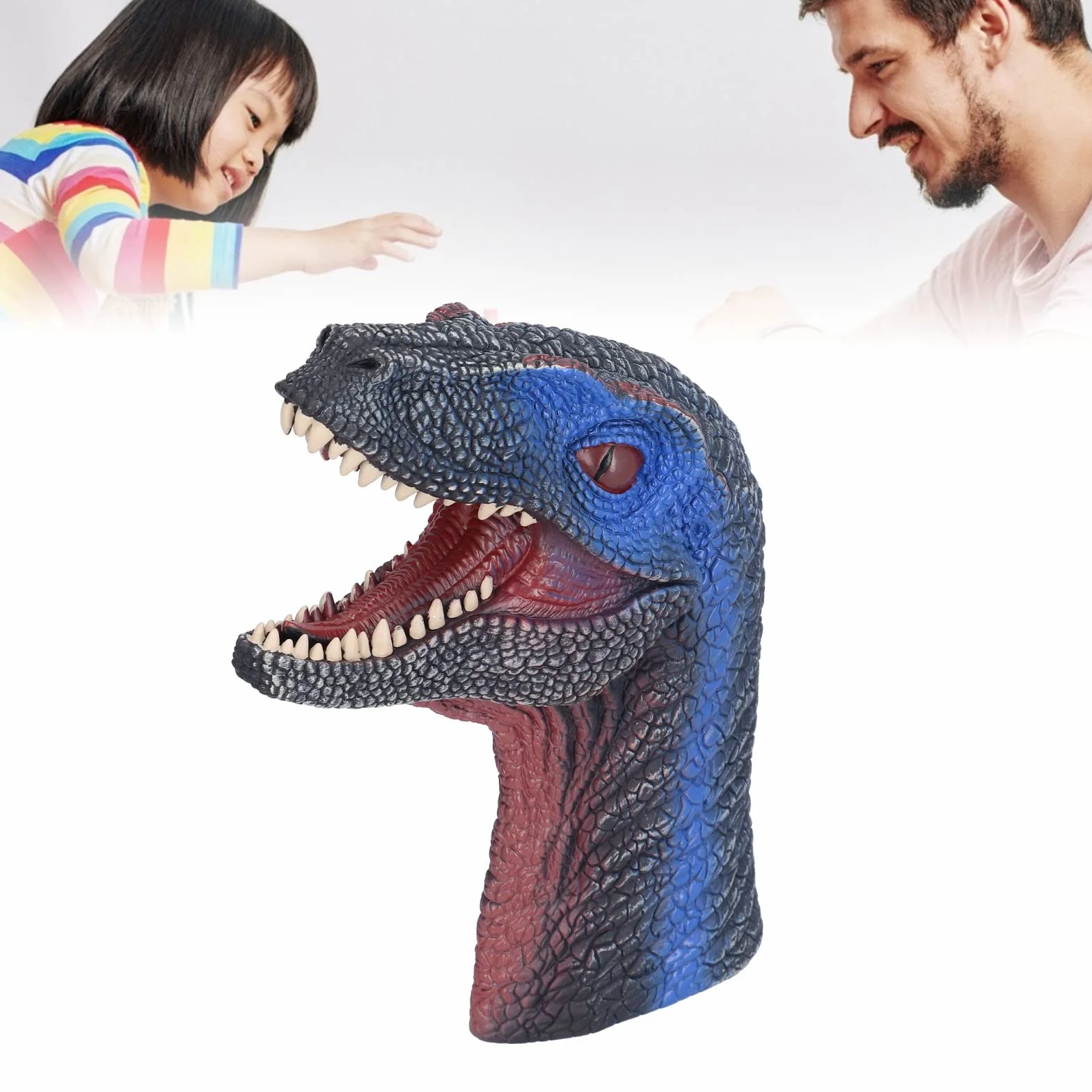 Cryfokt Pacynka Dinozaura Interaktywna Miękka Gumowa Zabawka dla Dzieci, Usta Sterowane Palcami, Kształt Tyrannosaurus Rex dla Rodziców i Dzieci, 10,6 X 8,3 X 4,3 Cala