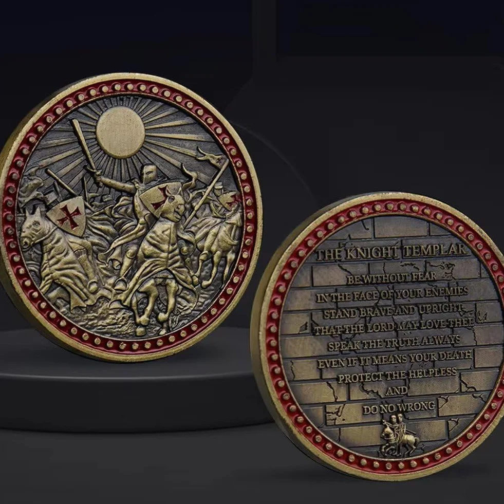 Moneta Pamiątkowa Rycerzy Templariuszy, Moneta Pamiątkowa Krzyżowca, Vintage Moneta Wyzwania, Medal Świętej Tarczy