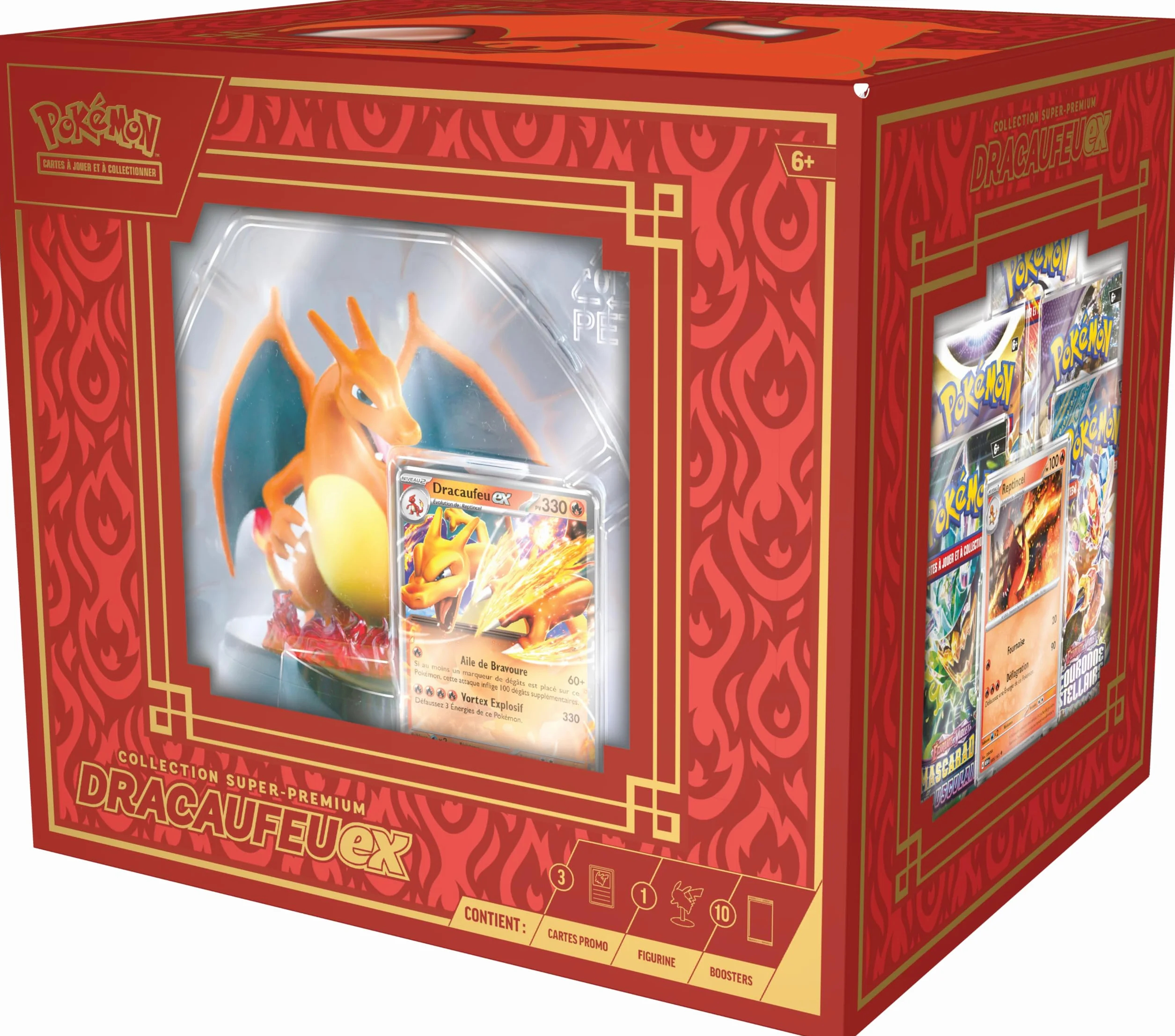 TCG Pokémon : Kolekcja Super-Premium Charizard-ex (3 błyszczące karty promocyjne, 1 figurka z uchwytem na karty i 10 boosterów)