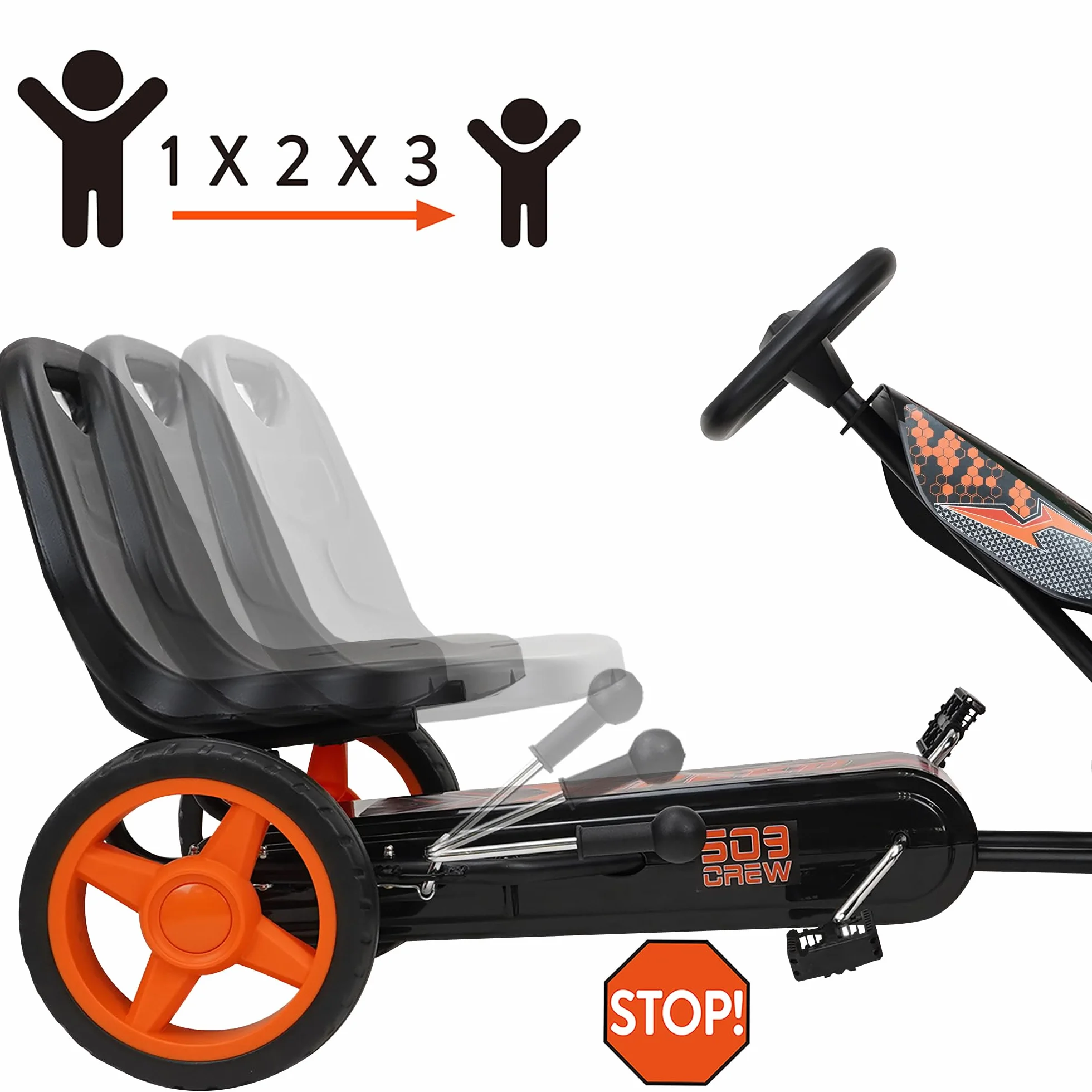 Crew XSpeed gokart pomarańczowy 4-szprychowe koła Ø 25 cm hamulec ręczny od 4 lat