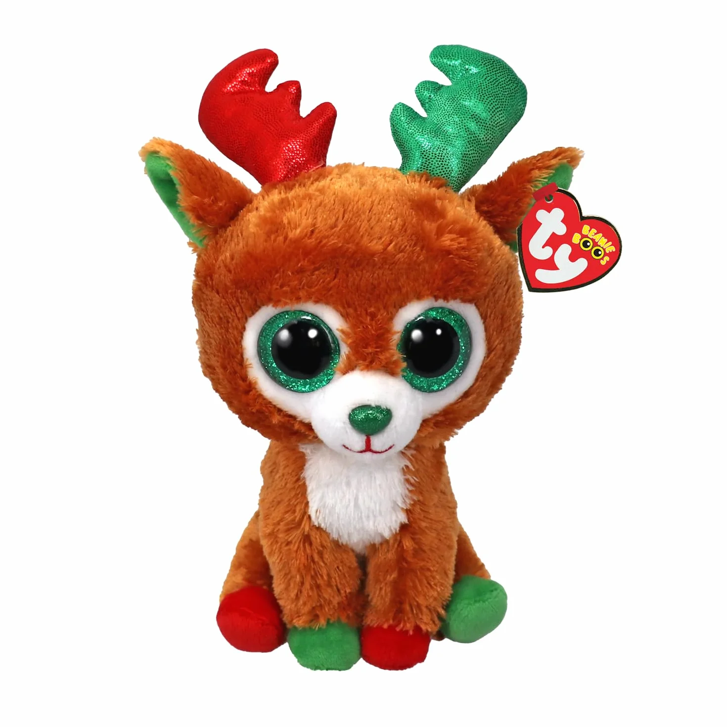Ty Beanie Boos - Tinseltoes Renifer z dużymi zielonymi oczami i brokatem, pluszowa zabawka z dużymi błyszczącymi oczami - Boże Narodzenie specjalne - 15 cm - T37354