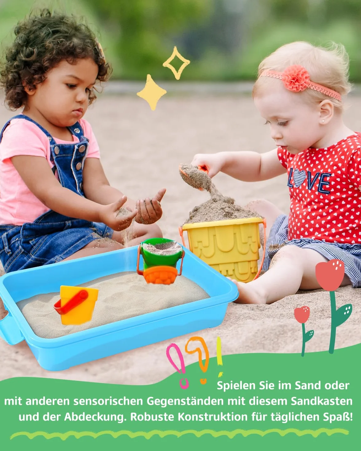 Sensoryczna taca do zabawy z pokrywką, piaskownica, 2 szt., 38 cm, przenośna, duża, plastikowa taca wypełniona piaskiem, wodą, koralikami i nie tylko