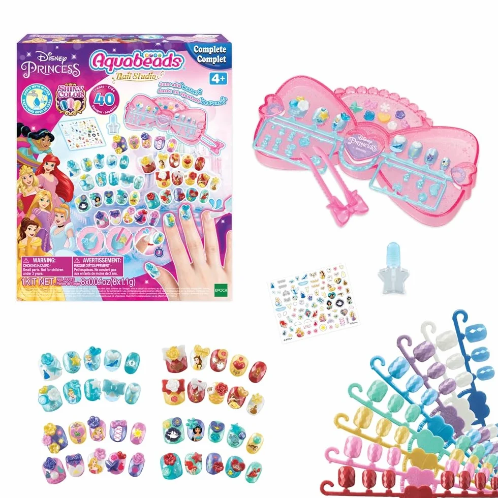 Aquabeads Nail Studio - Zestaw do manicure Princesses Disney, plastikowy, prostokątny, kreatywny - 35006