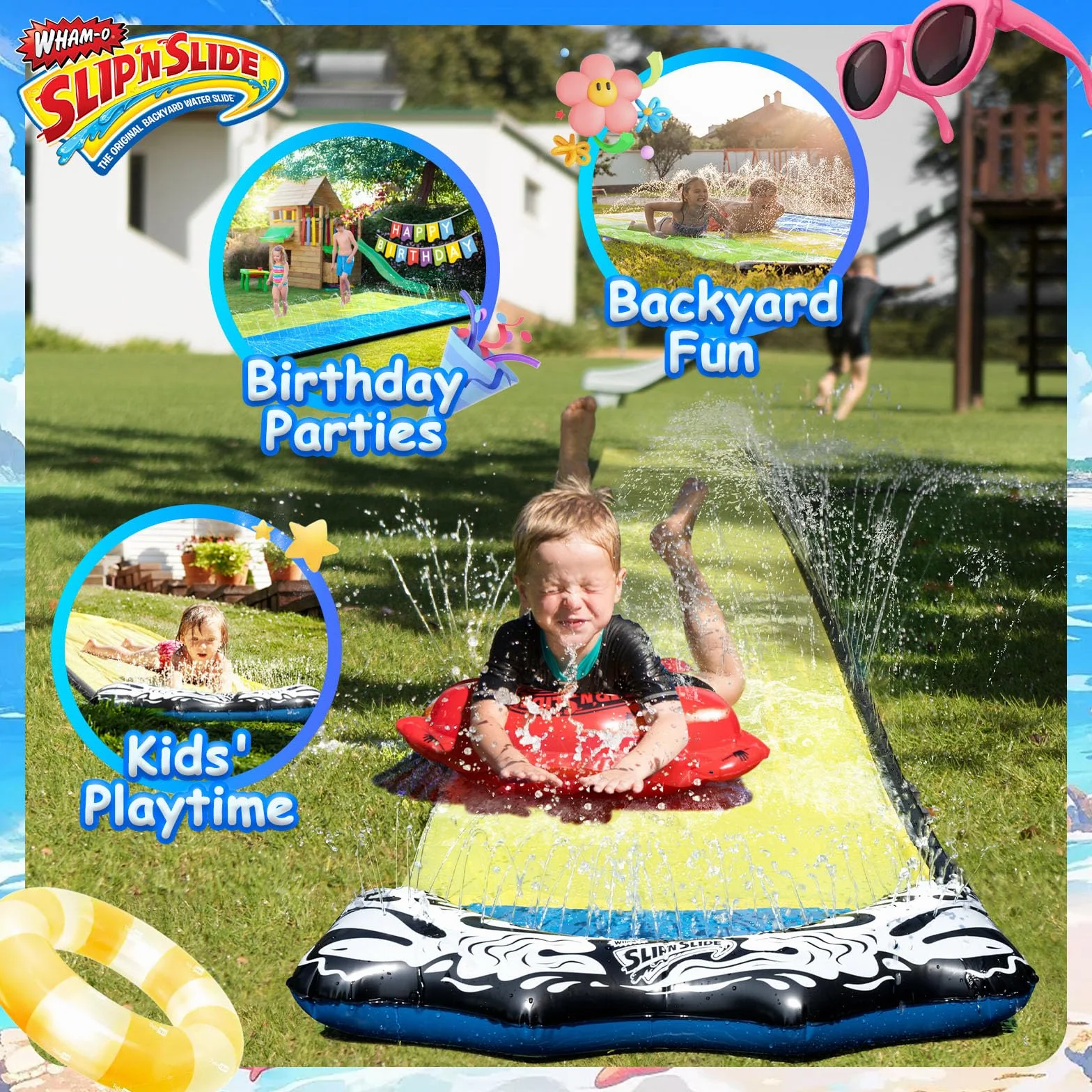 Wham-O Slide Wave Rider Slip N Slide Wave Rider 548,64 cm z boogie, letnia zabawka outdoorowa dla dzieci w wieku 5-12 lat, idealna na imprezy trawnikowe