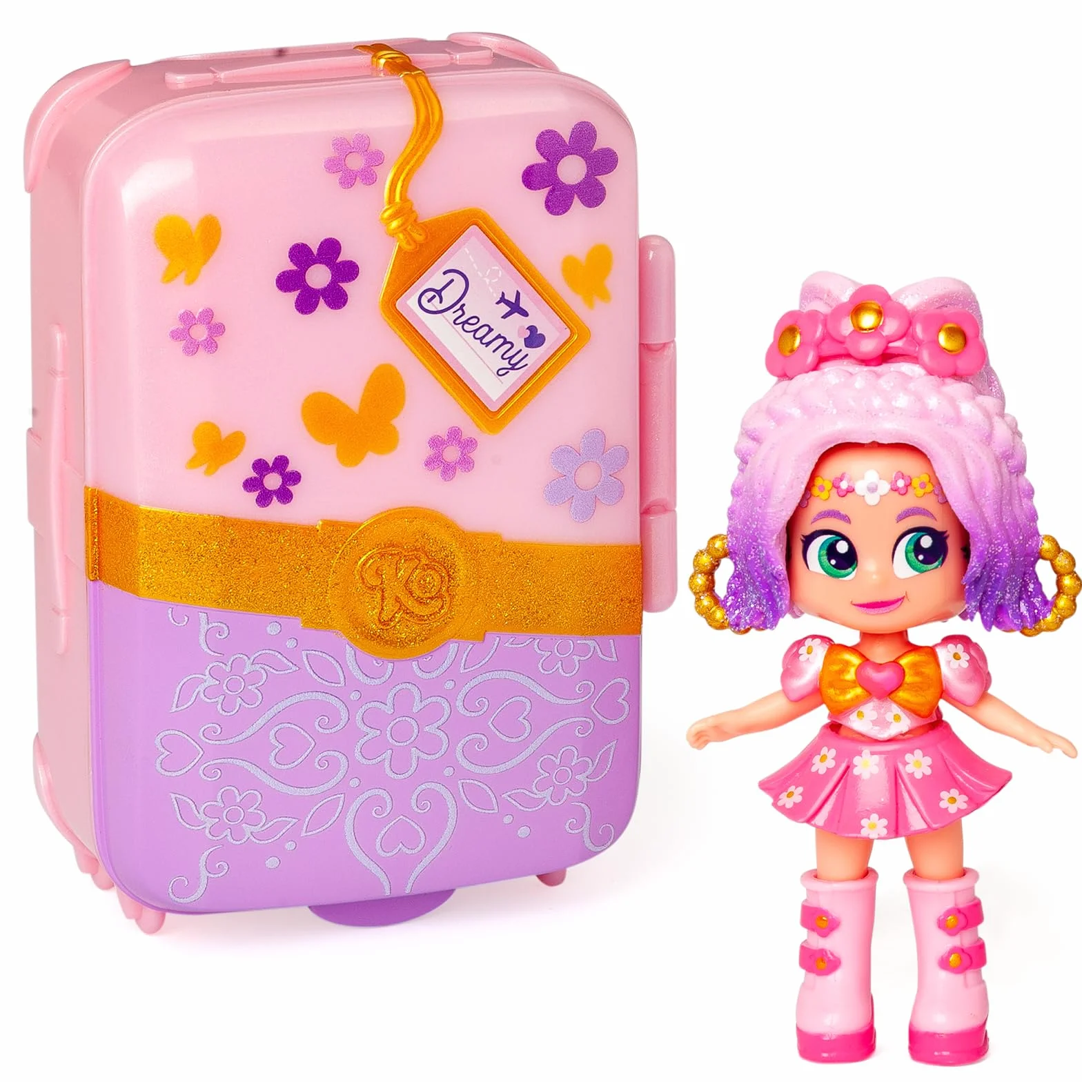 KOOKYLOOS SUITCASE DREAMY BLOSSOM – zestaw modna laleczka z walizką i akcesoriami,zawartość:1 laleczka, 2 stroje, zwierzątko, akcesoria, wieszaki oraz walizka, w której zmieścisz cały zestaw.