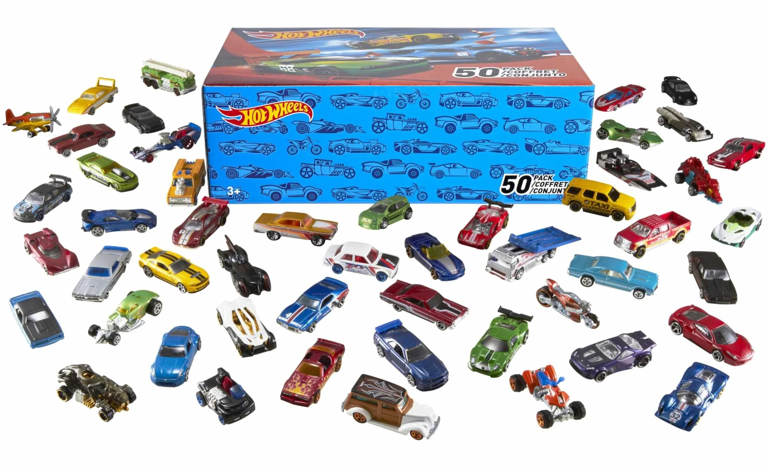 Hot Wheels Samochodziki, Zestaw 50 zabawkowych pojazdów w skali 1:64, Pojedynczo zapakowane, odpowiednie na drobne upominki lub do kolekcji Hot Wheels, V6697