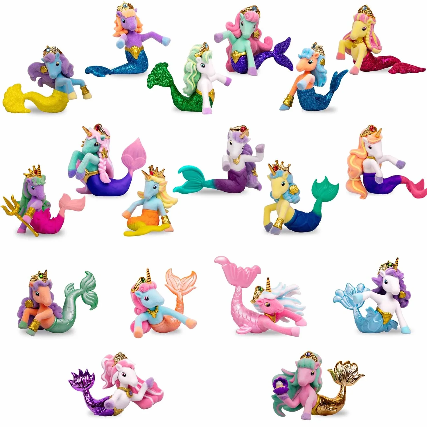 Galupy MERMAID 3-pak – figurki jednorożca syrenka do kolekcjonowania, 3x jednorożec z płetwą i kryształ Swarovski, 18 różnych figurek do zebrania