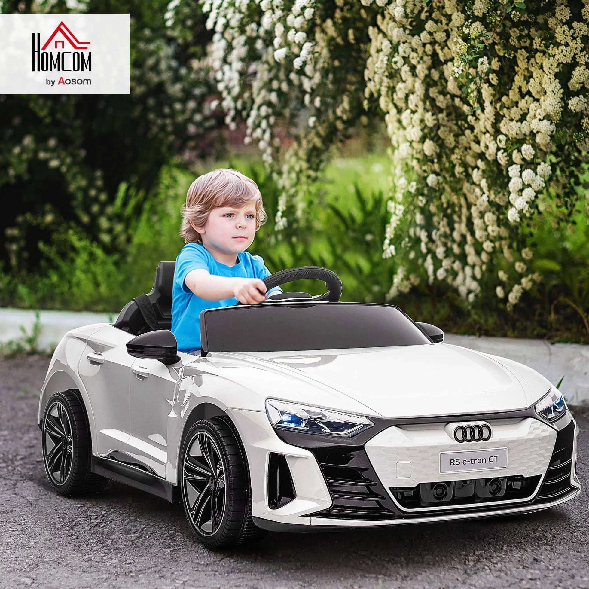 HOMCOM Samochód elektryczny dla dzieci, samochód dziecięcy z pilotem zdalnego sterowania, Audi RS e-tron GT, pojazd dziecięcy z pasem bezpieczeństwa, klaksonem, muzyką i reflektorem, do 5 km/h, dla