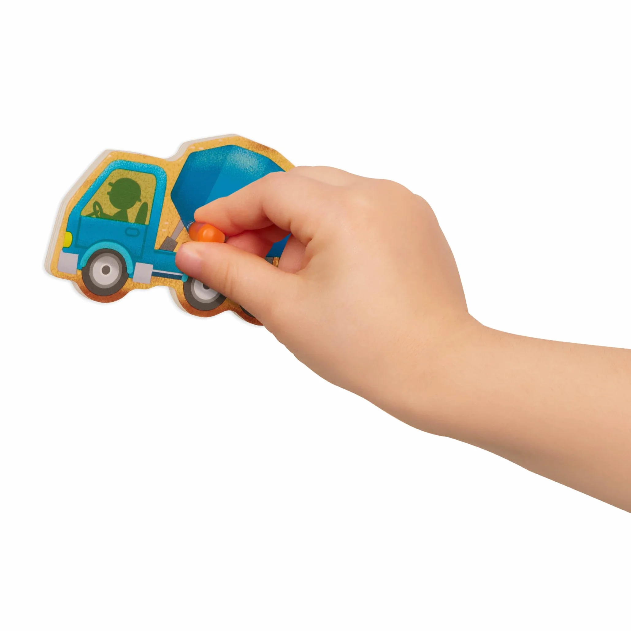 B. toys Drewniany Peg 8-częściowy zestaw puzzli dla maluchów – samochody, 2 lata + Peek & Explore Construction Trucks & Vehicles