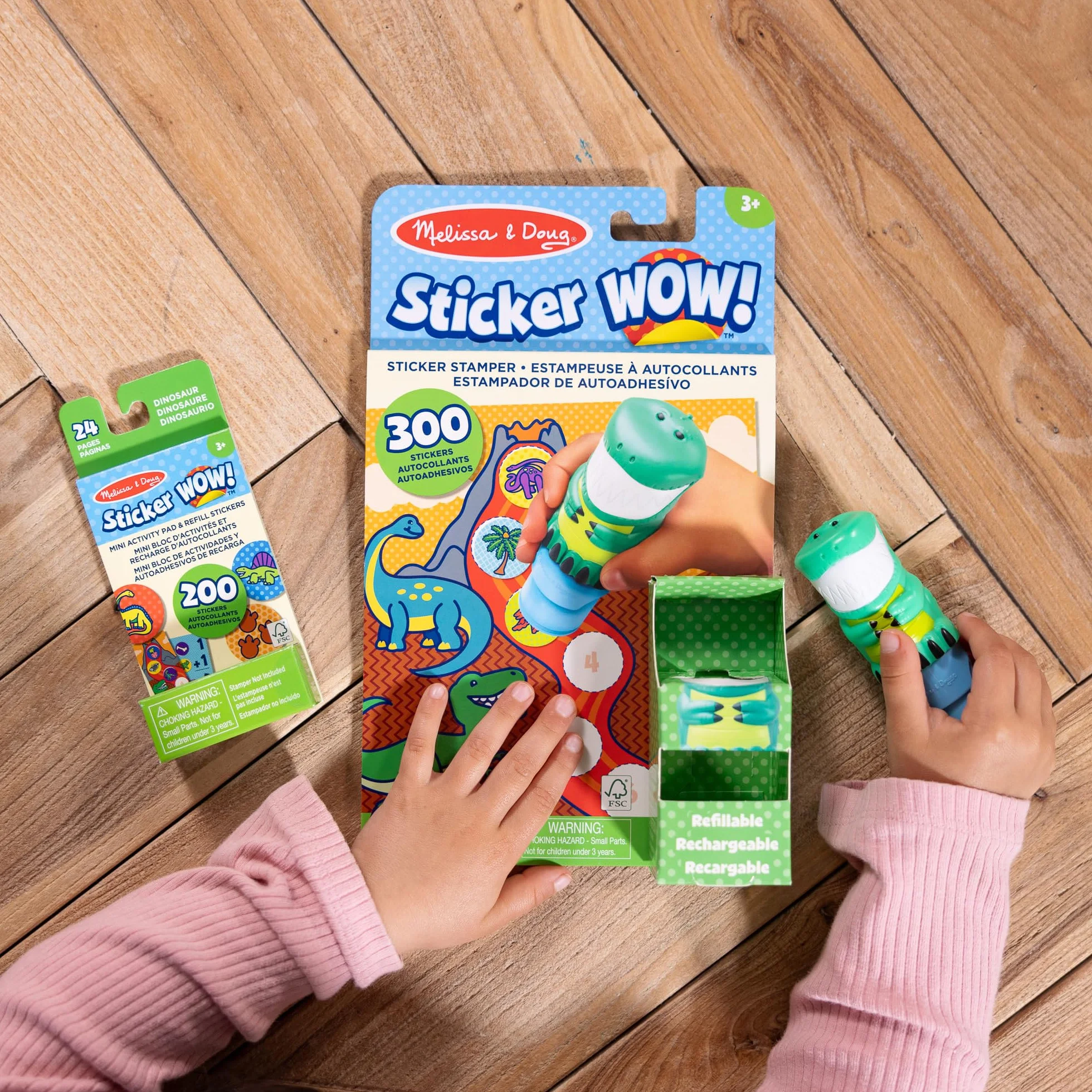 Melissa & Doug - Naklejka Wow! Naklejka dziecięca w kształcie dinozaura - 24 strony aktywności i 300 naklejek dla dzieci + mini blok i wkład (200) - 6075499 - Rzemiosło dla dzieci