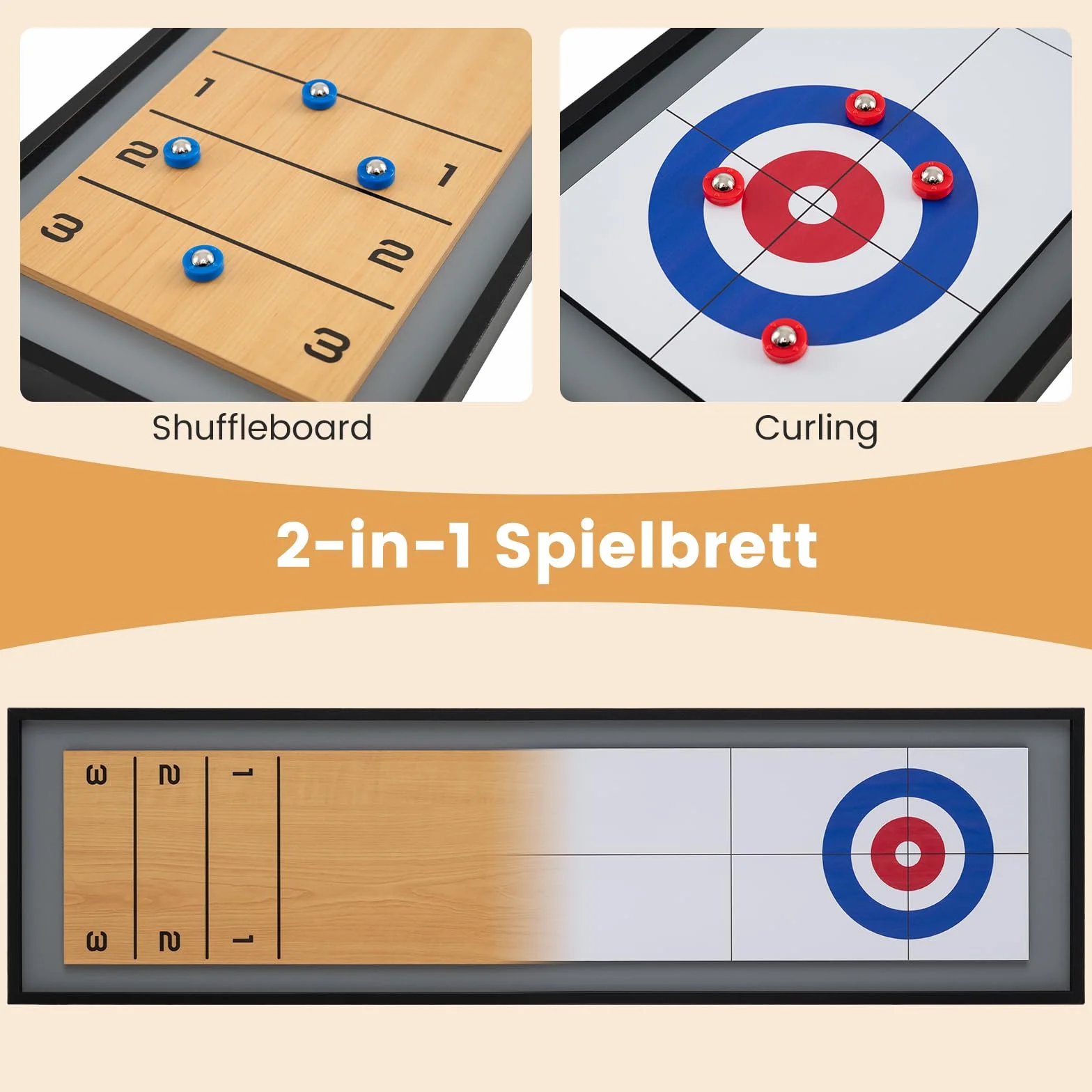 COSTWAY Shuffleboard & Curling Gra Planszowa 114x32 cm Drewniana Przenośna