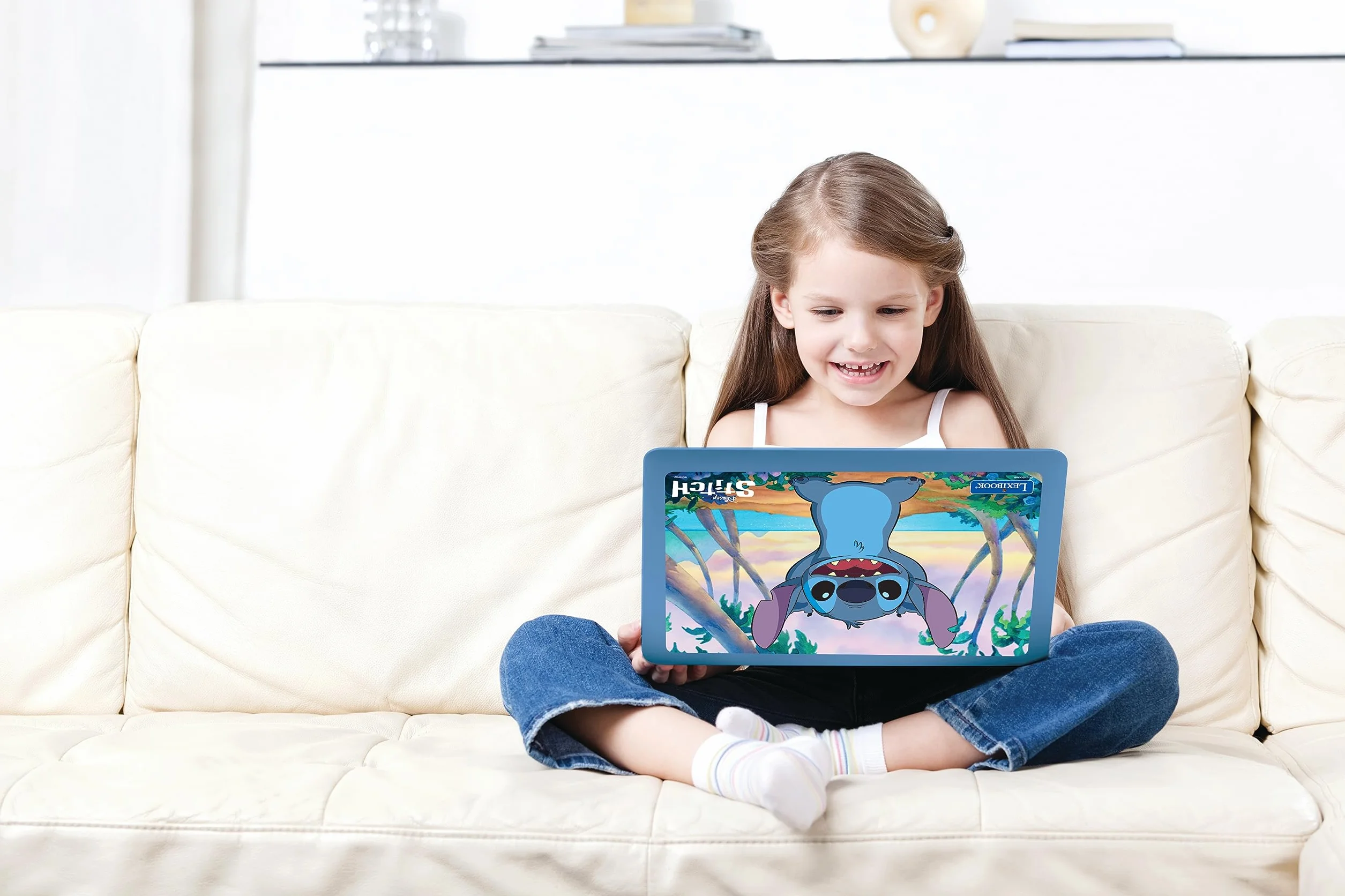 Lexibook - Disney Stitch - angielski/francuski dwujęzyczny laptop edukacyjny, 124 zajęcia językowe, pisanie, matematyka, logika, muzyka i gry, chłopcy i dziewczęta, JC598Di1