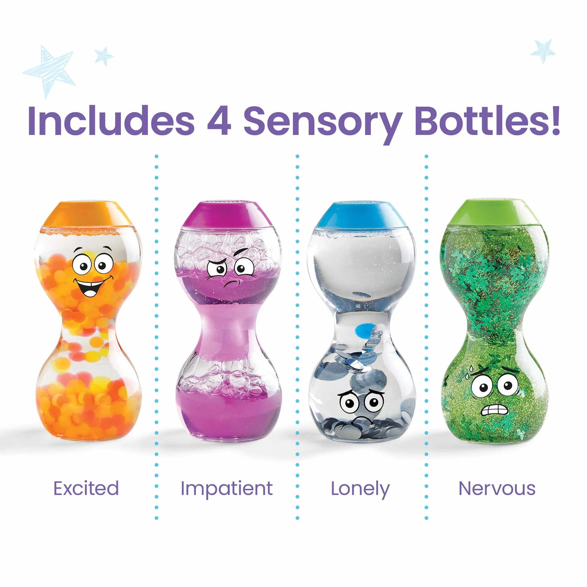 Learning Resources – Tuby sensoryczne „Express Your Feelings”, Podekscytowanie, Niecierpliwość, Samotność, Zdenerwowanie, Dzieci 3+, Zabawki do rozpoznawania emocji, Zabawki do ściskania