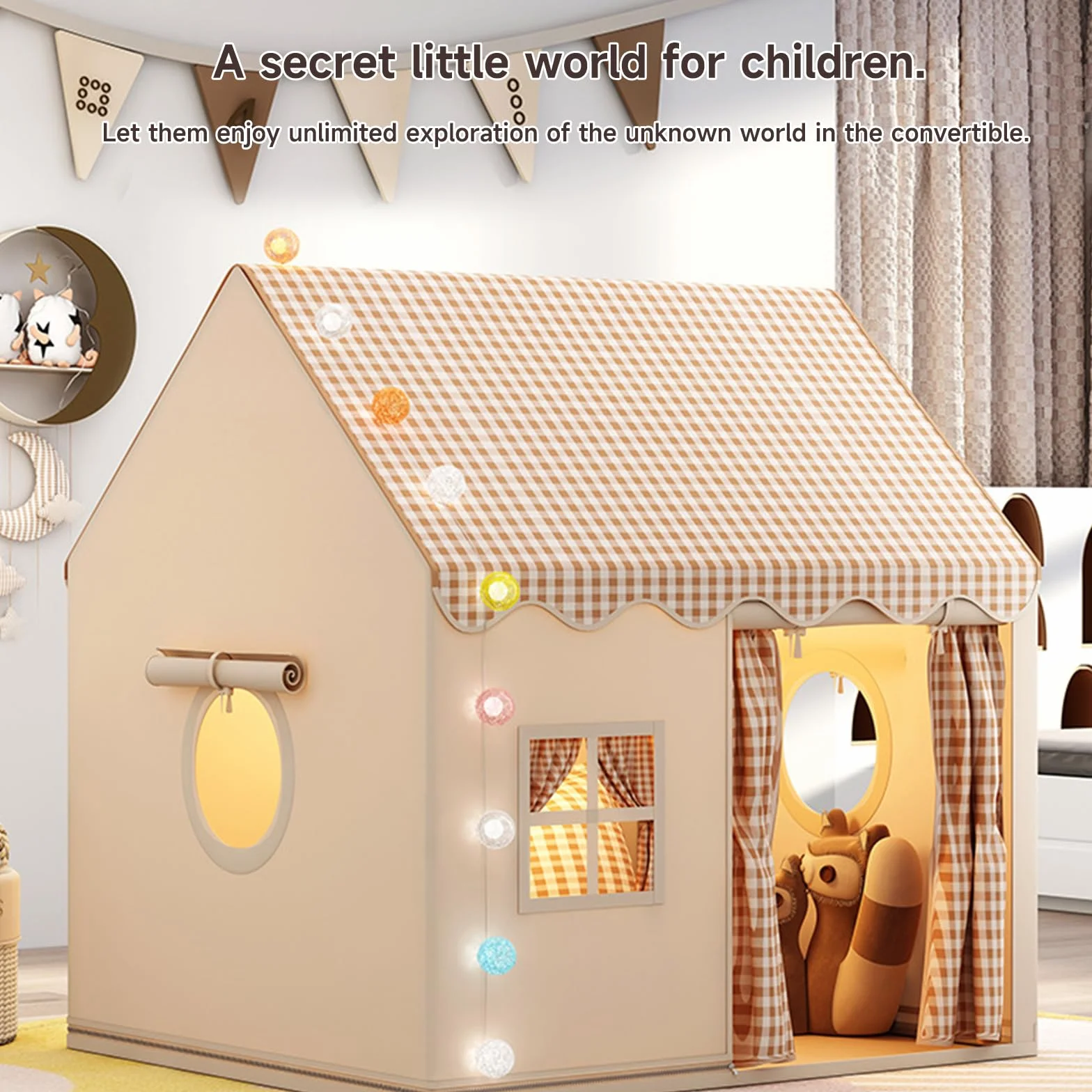 Namiot dla zabawy i dziecięcego pokoju, przytulny domik z światłami i matą, namiot księżniczki, kids play tent