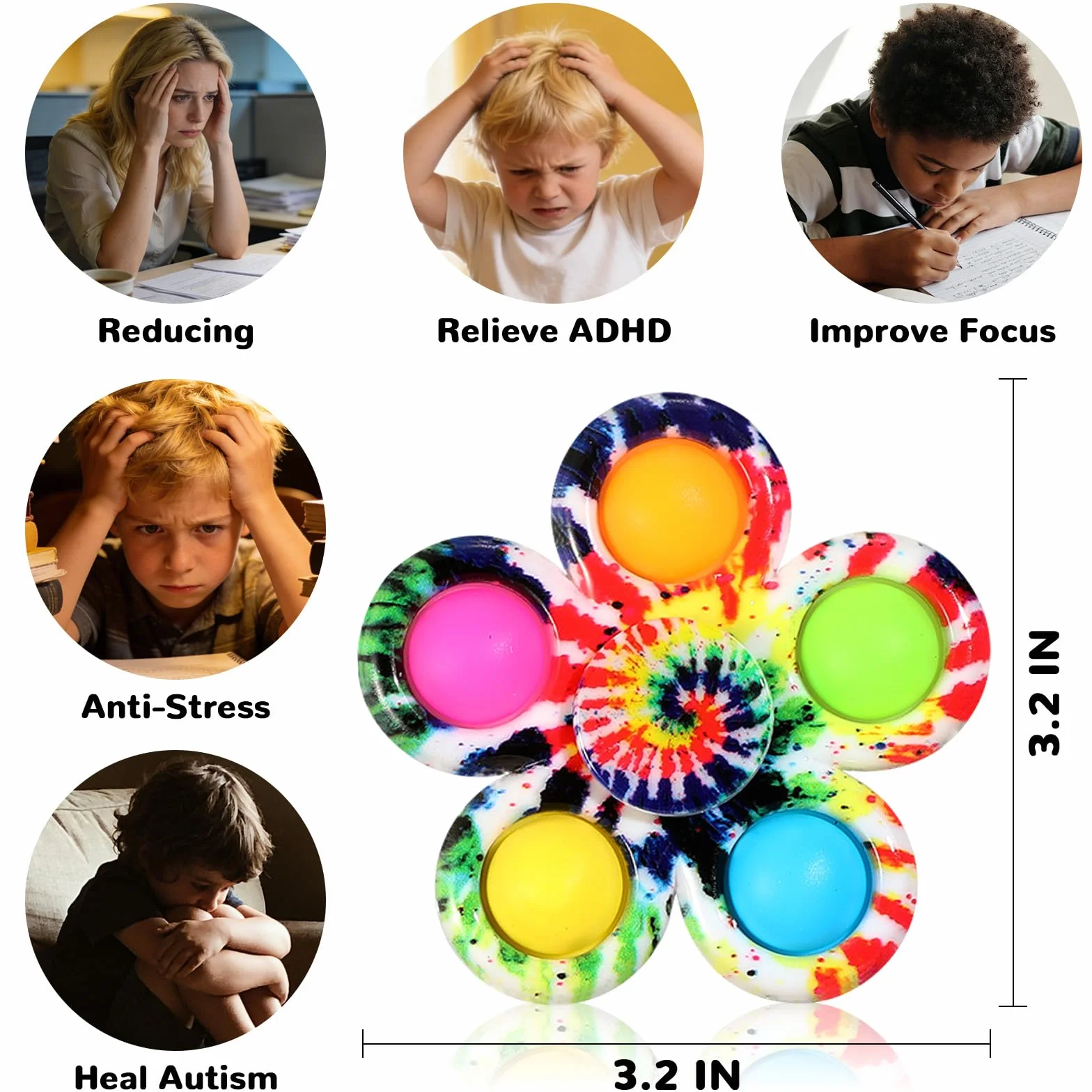 SCIONE Pop Fidget Spinner Toys 4-pak, upominki na imprezę, Boże Narodzenie, zabawki fidget, zestaw zabawek sensorycznych dla dzieci, proste, ADHD, odprężające, ręczne błystki