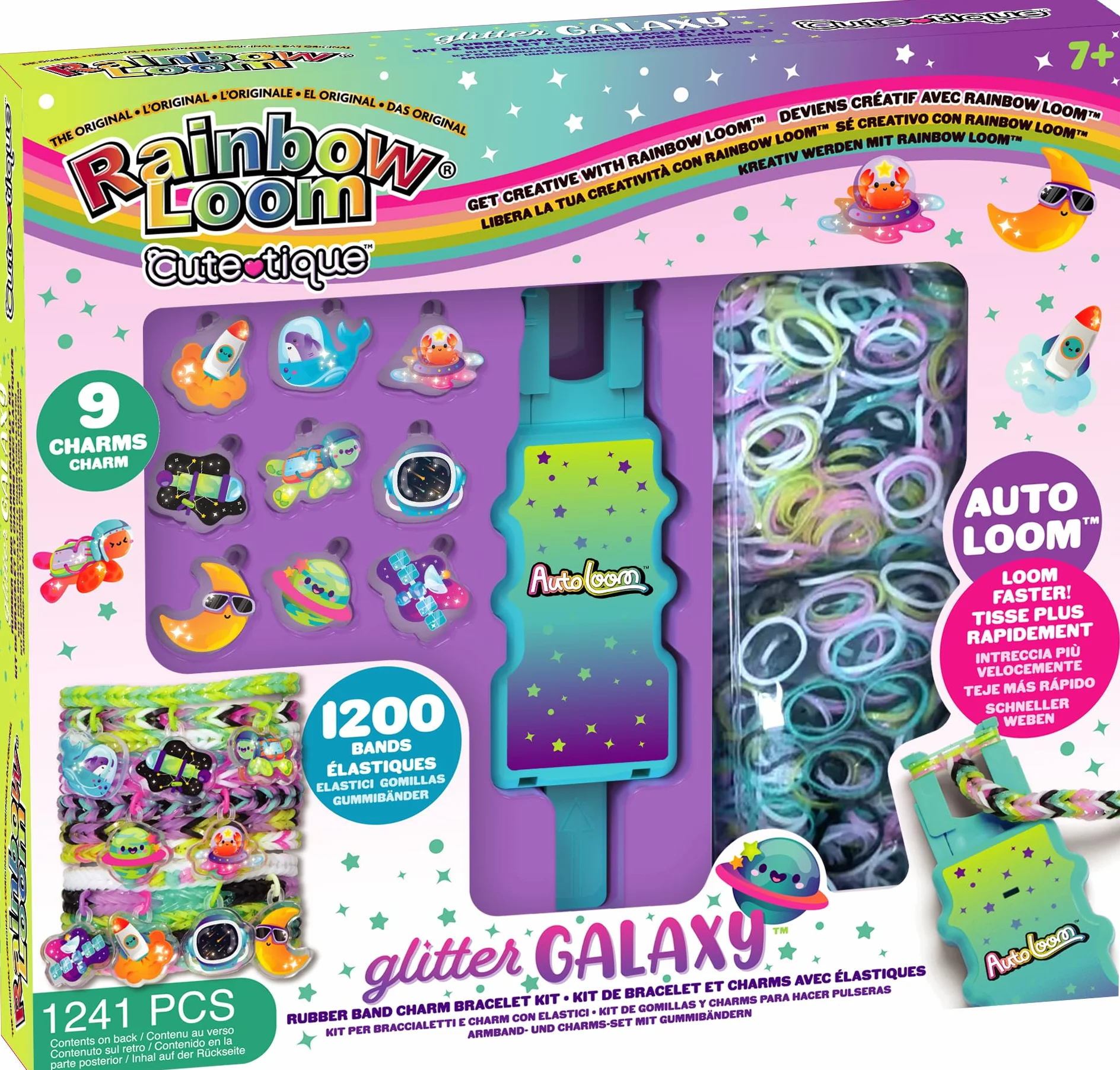 Bandai - Rainbow Loom Cute Tique - Zestaw elastycznych bransoletek z automatyczną produkcją - Kreatywny wypoczynek - zawiera 1200 gumek, auto-loom i akcesoriów - Asortyment - Zabawka dla dzieci od 7