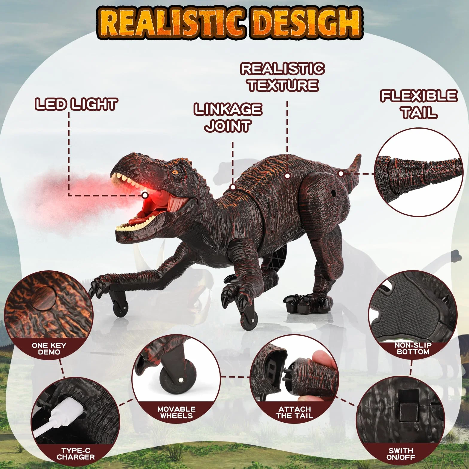 Zabawka dinozaur dla dzieci, zdalnie sterowane dinozaury 2,4 GHz ze sprayem, rykiem, światłem, interaktywne roboty RC Dino z możliwością ładowania Prezent dla chłopców, dziewczynek w wieku 6+ lat