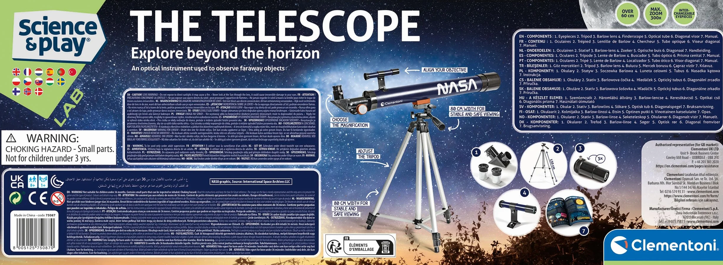 Clementoni Lab Edukacyjne Nauki, Zabawka 8 Lat, Astronomiczny Teleskop Dla Dzieci, Astronomia Inicjacja Gry (75087)