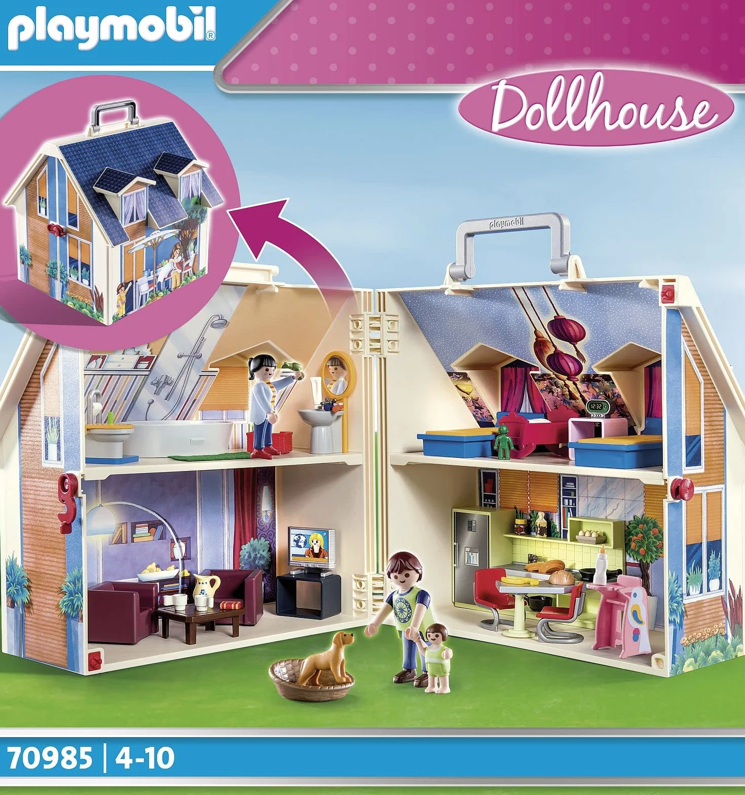 PLAYMOBIL Dollhouse 70985 Przenośny domek dla lalek, do złożenia i zabrania ze sobą, z wieloma dodatkami, od 4 lat