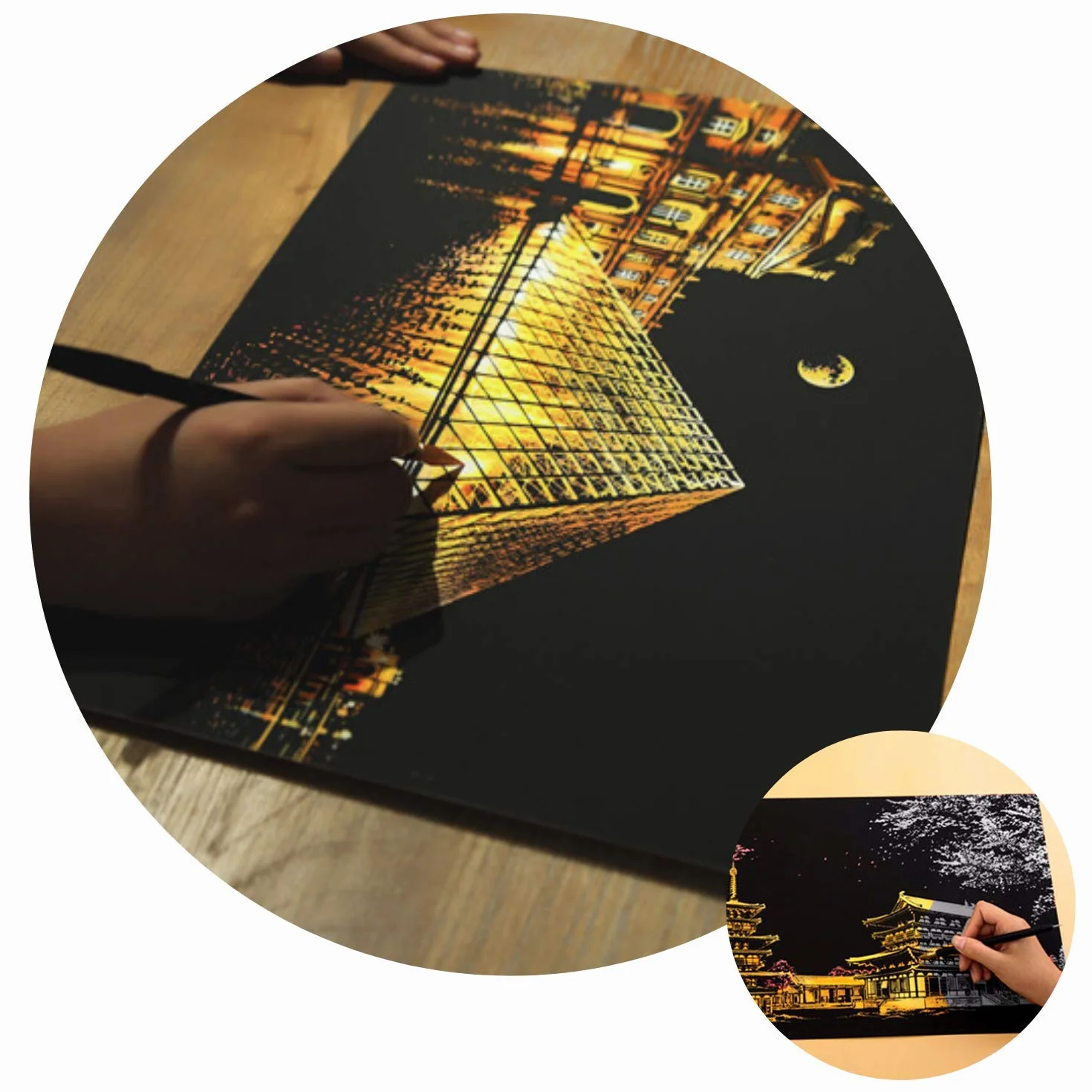 Nacnic Arkusze do zdrapywania. DIY sztuka i rzemiosło dla dorosłych i dzieci, papier do zdrapywania z kolorowymi tłami do rysowania. Paryż, Londyn, Las Vegas i Nowy Jork. 40,5 x 28,5 cm, zestaw 4