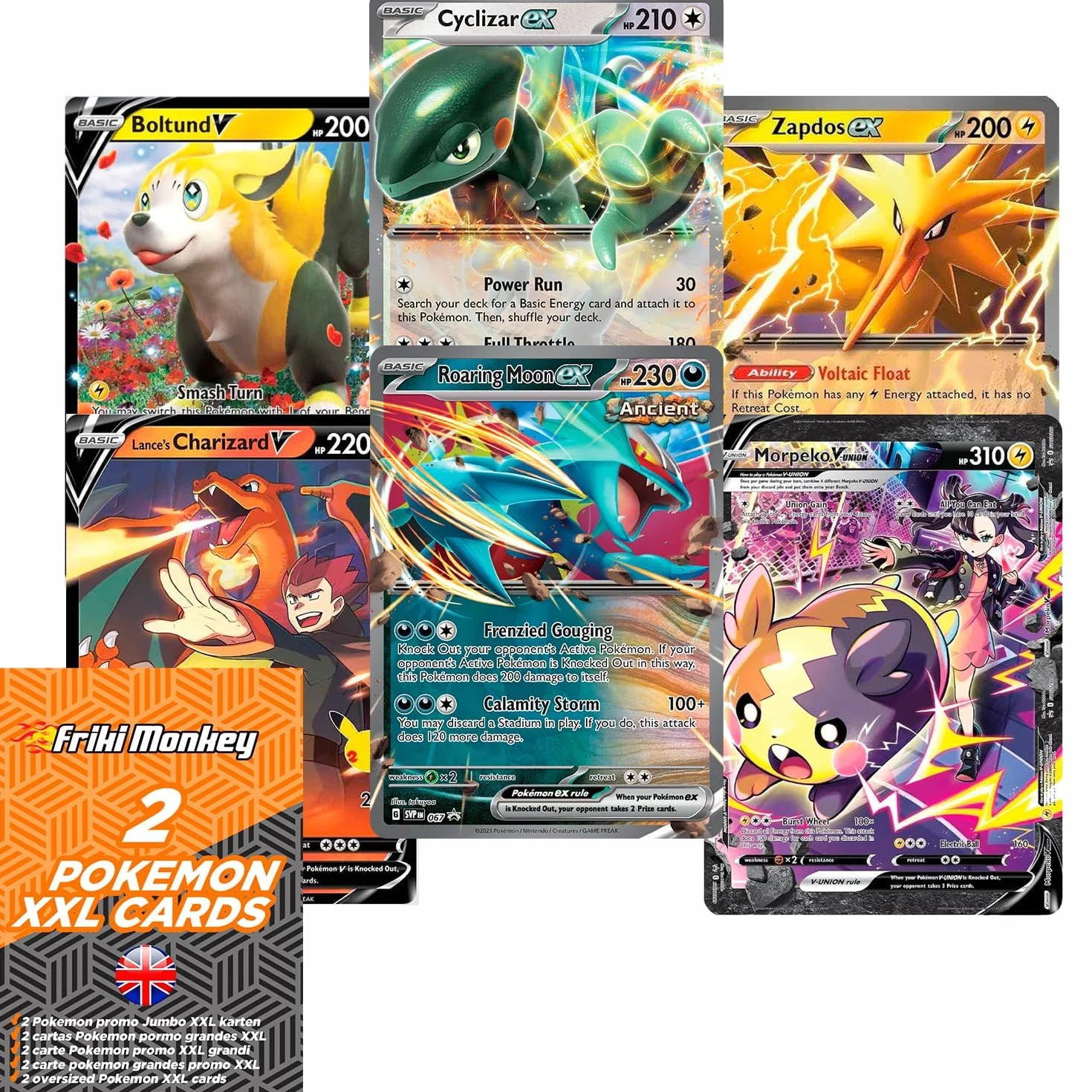 Pokemon Jumbo 2-pak, karty Pokemon Jumbo XXL, 2 sztuki Giant GX VMAX Mega V, karty Pokémon True, oficjalne karty Pokémon w języku angielskim.