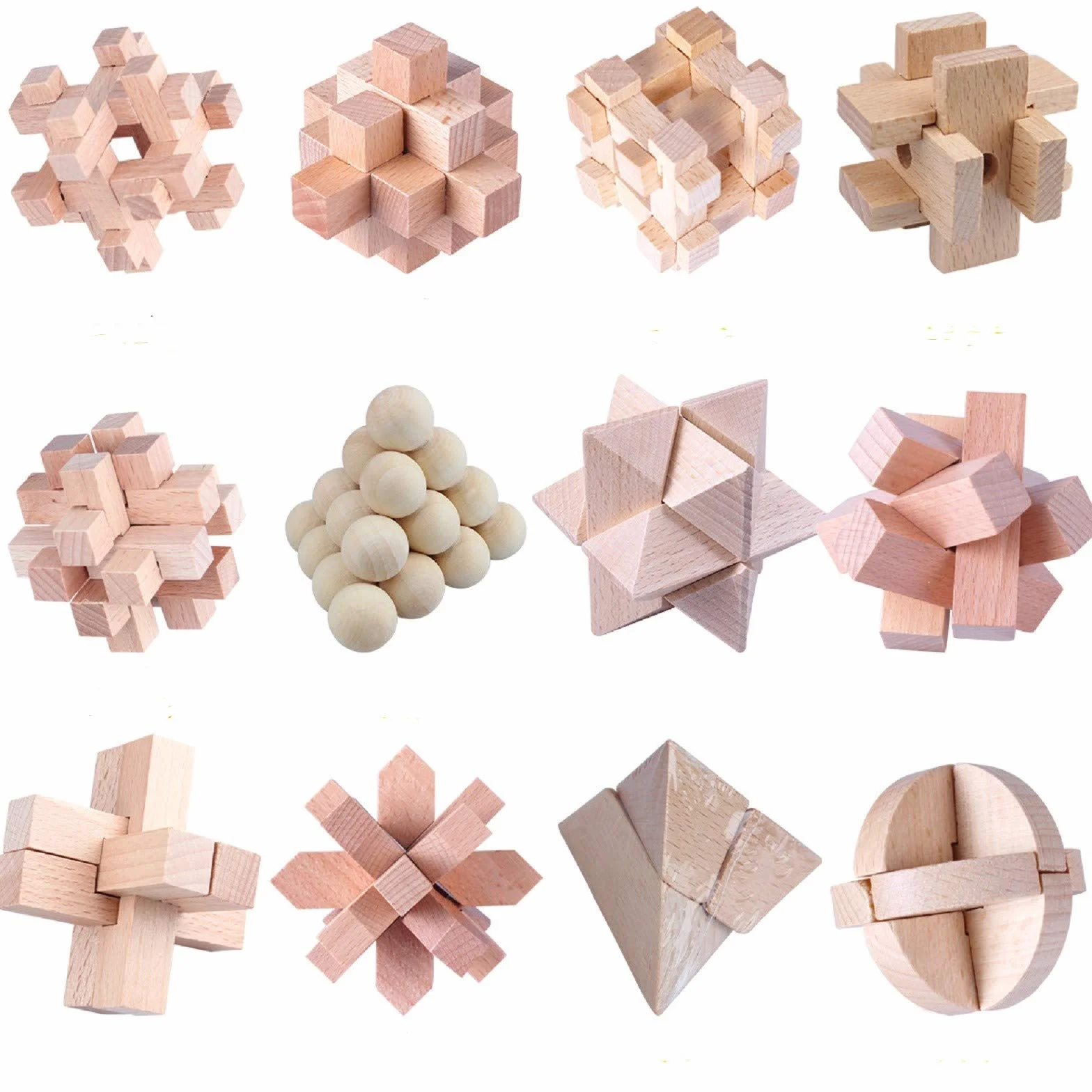 12 szt. Drewniane puzzle logiczne puzzle, IQ Games IQ Test Challenge Zabawka 3D zagnieżdżone puzzle gra rozplątująca dla dzieci nastolatków dorosłych