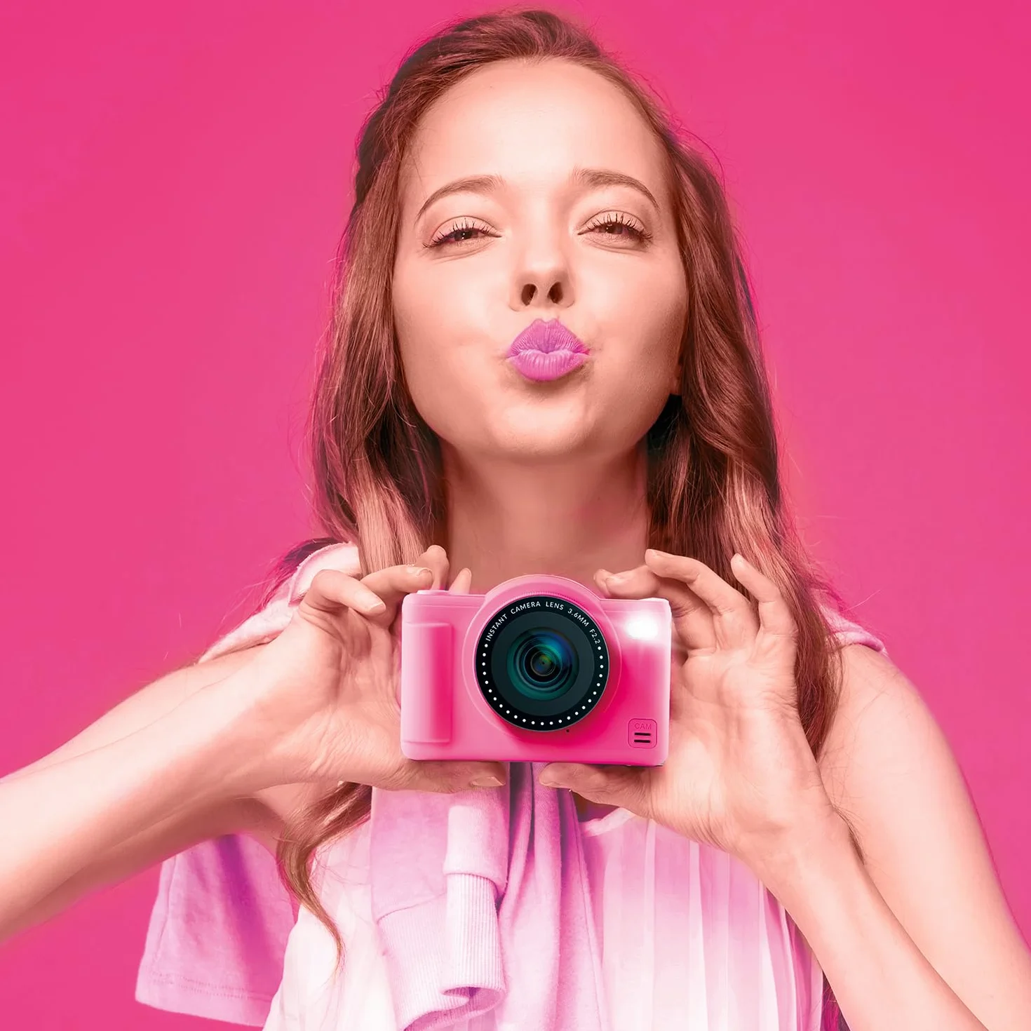 Canal Toys Aparat cyfrowy dla dzieci z dwoma obiektywami, mały różowy kompaktowy aparat z trybem selfie dla 8+ lat - 32 megapiksele, ekran LCD, 20 ramek i 5 filtrów, karta SD 4 GB w zestawie