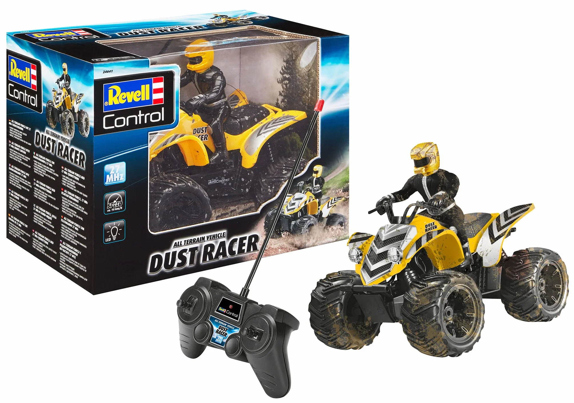 Revell Control Quadbike New Dust Racer I skala 1:10, idealny dla entuzjastów wyścigów od 8 lat, duże opony, zdalne sterowanie MHz, do użytku wewnątrz i na zewnątrz, zdalnie sterowany quad