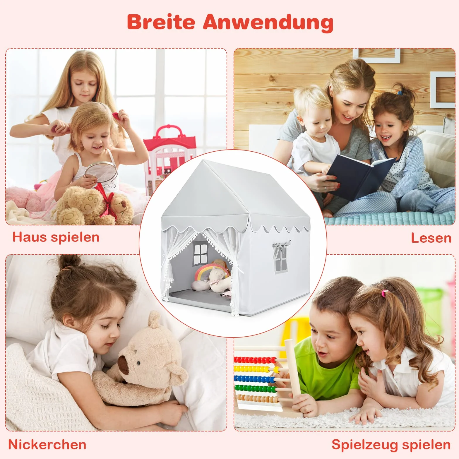COSTWAY Namiot dziecięcy do wnętrz, domek do zabawy dla chłopców i dziewczynek, Prinzess Prinzess Princess, namiot do zabawy z ramą z litego drewna i kocem bawełnianym, domek do zabawy w
