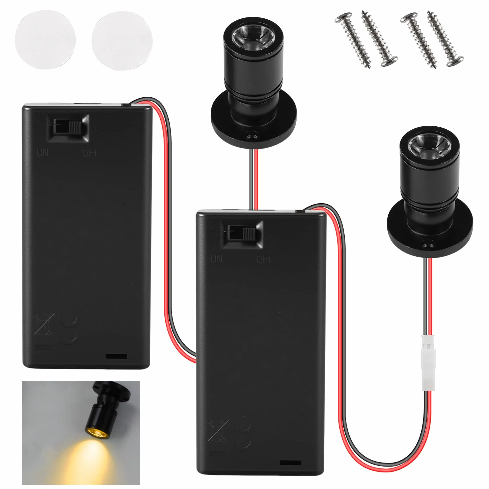 Joycabin Miniaturowe lampy LED 3V 1W do domków dla lalek z uchwytem na baterie AA