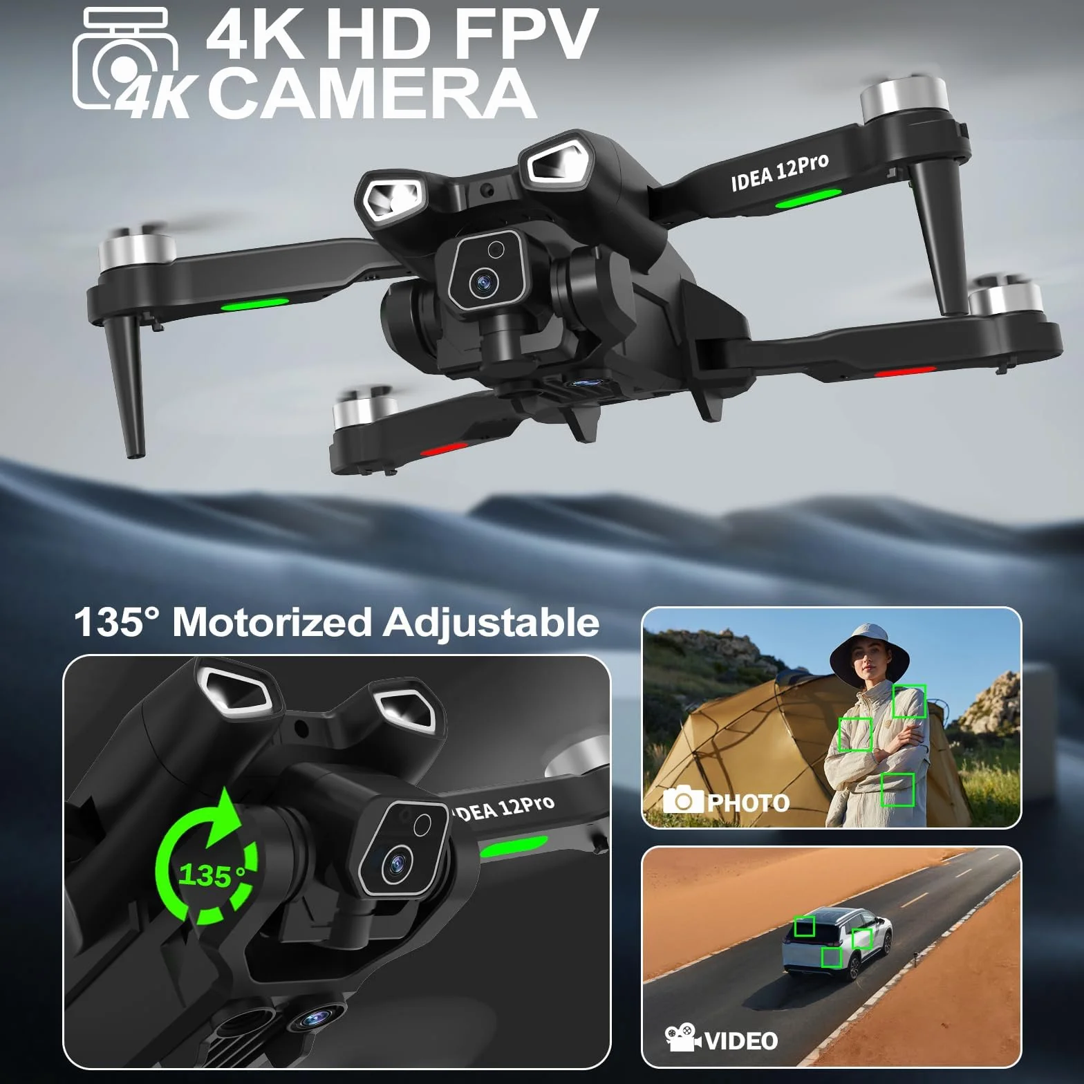 12PRO Dron z kamerą 4K HD 2 kamery Dron 5G WIFI FPV RC Składany quadcopter Utrzymanie wysokości 2 baterie