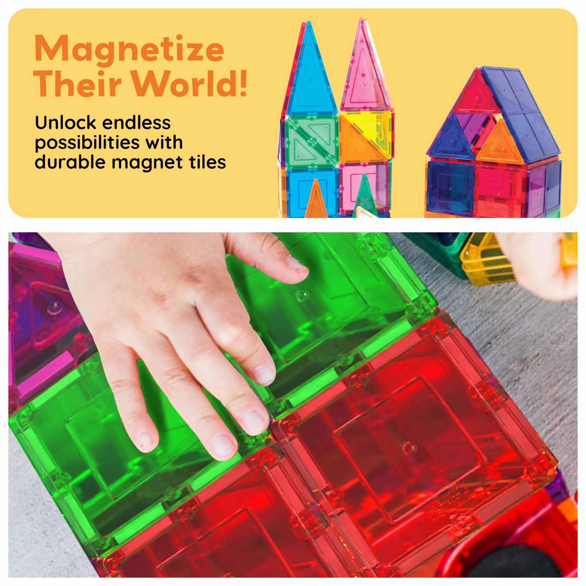 PicassoTiles 100-częściowy zestaw 100sztuk Magnetyczne klocki budowlane Przezroczyste magnetyczne 3D klocki konstrukcyjne Płyty do gry, kreatywność poza wyobraźnią, inspirujące, rekreacyjne