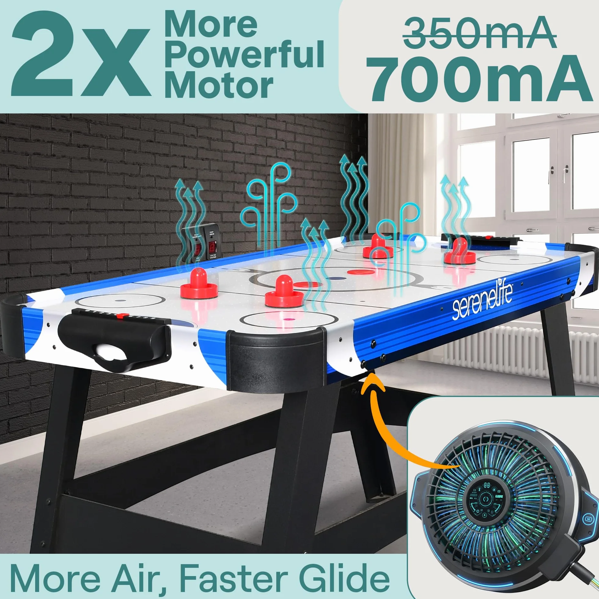 SereneLife Powered Air Hockey Table, 4,5 ft 54'' Sports Arcade Games, with Complete Accessories, Digital LED Scoreboard, wbudowany w Score Tracker, idealny dla dorosłych i dzieci, pokój gier domowych