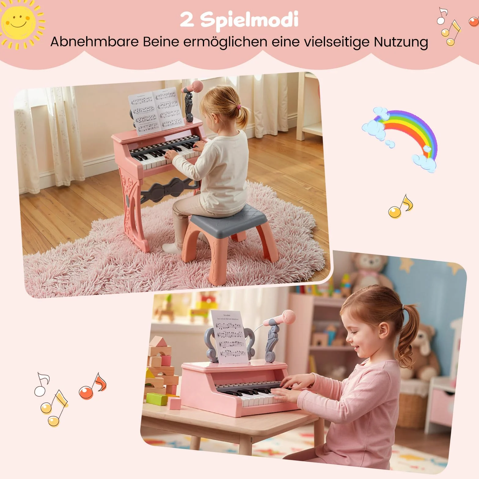 COSTWAY Klawiatura dla dzieci z 25 przyciskami, elektroniczna z taboretem, mikrofonem i stojakiem na nuty, przenośny instrument muzyczny, pianino dziecięce, klawiatura fortepianowa dla dzieci od 3 lat