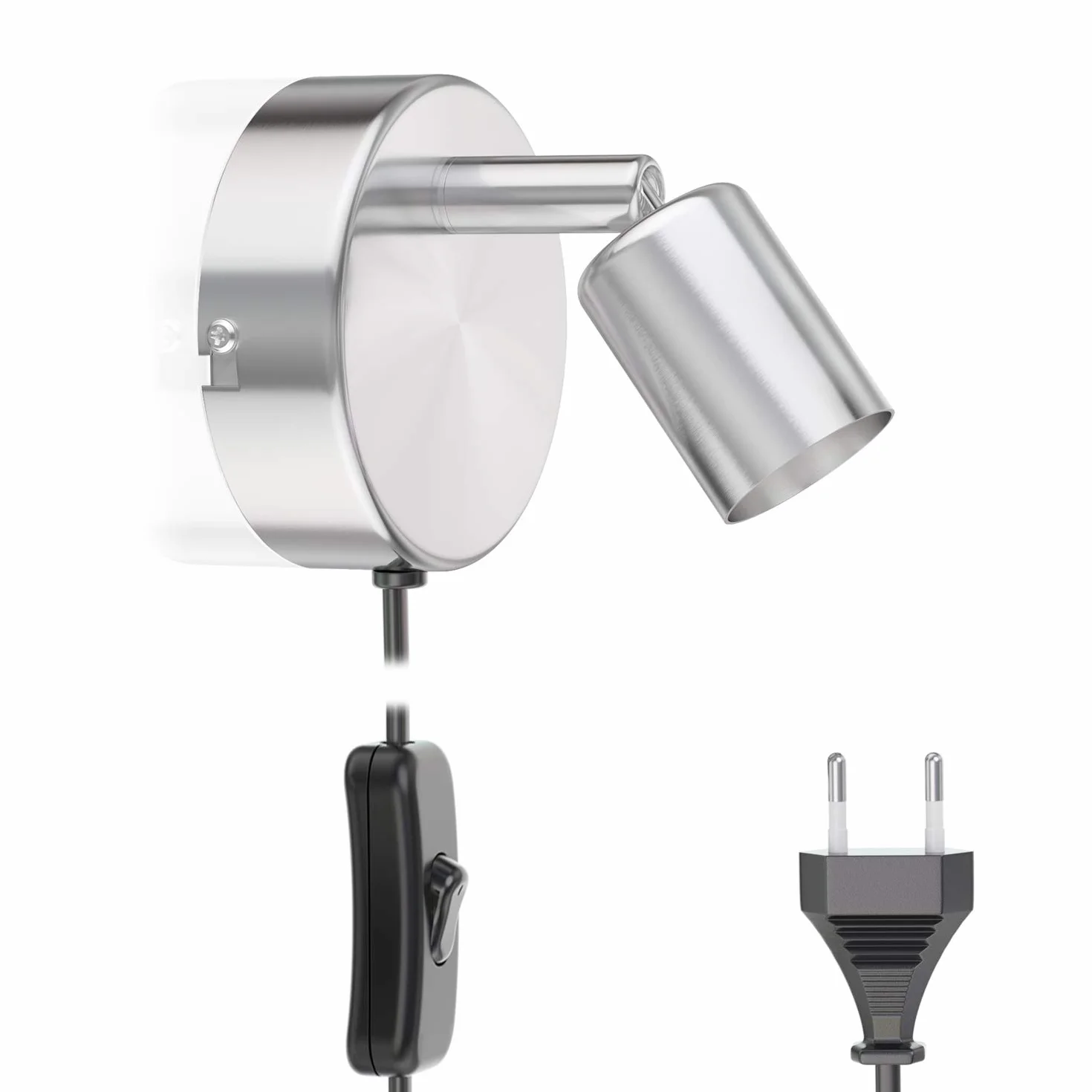 ledscom.de Lampa do czytania/światło ścienne LUNARA, przełącznik, wtyczka, stal nierdzewna matowa, 1x GU10 maks. 25W