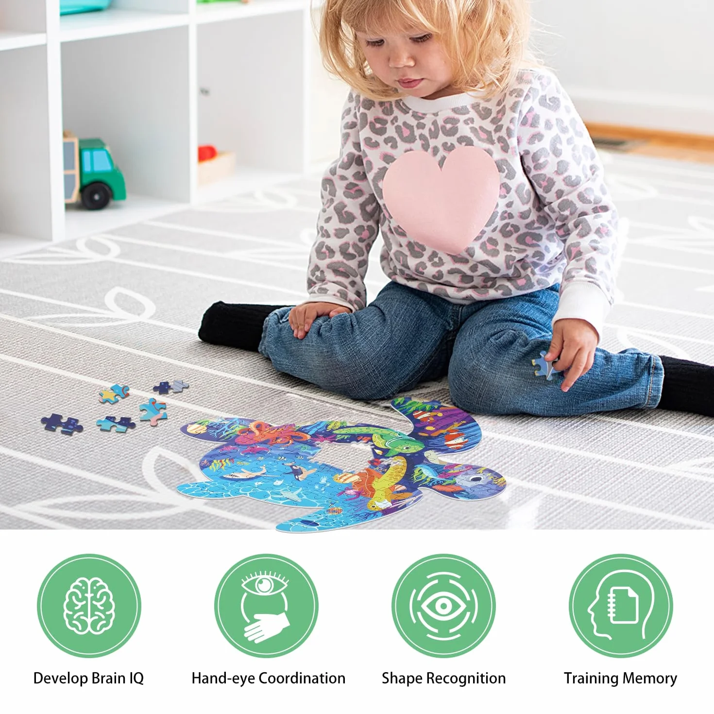 Puzzle z żółwiem morskim dla dzieci, 108 sztuk puzzli z dużymi elementami dla dzieci w wieku 4, 5, 6, 7, 8, 9, 10 lat.