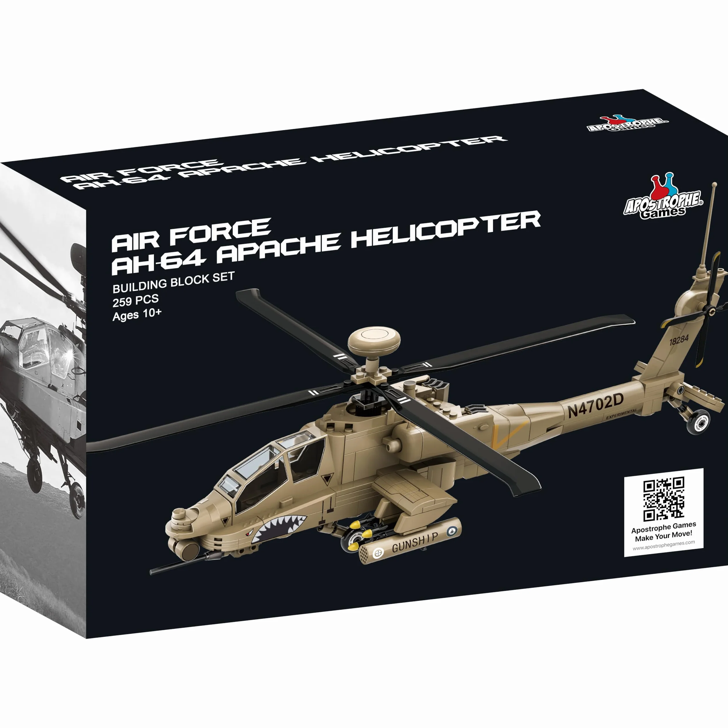 Apostrophe Games AH-64 Apache helikopter zestaw klocków – 259 sztuk – wiek od 10 lat