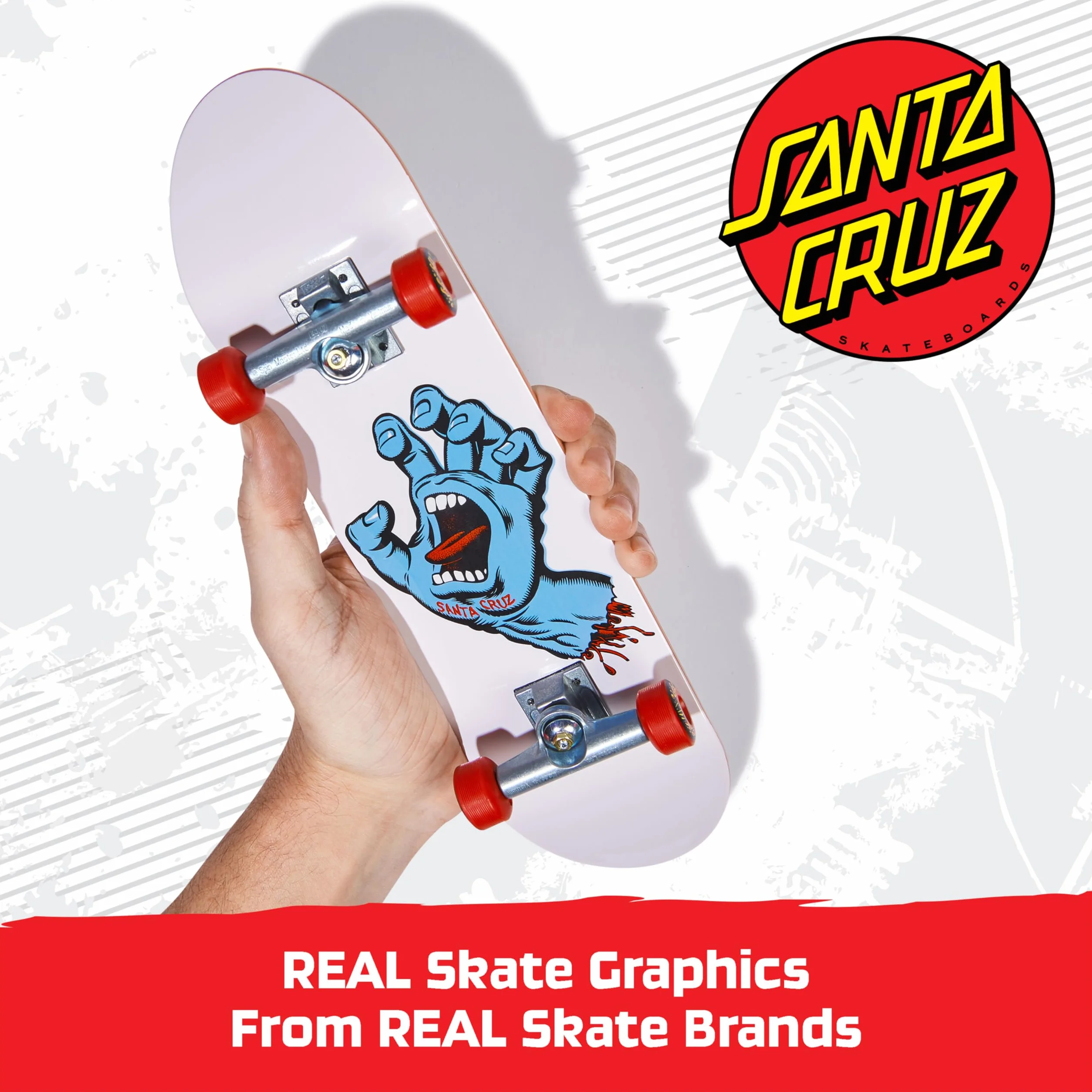 Tech Deck, Handboard Santa Cruz; Autentyczne mini deskorolki, zabawki dla dzieci dla chłopców i dziewczynek, od 6 lat (tylko do użytku ręcznego)