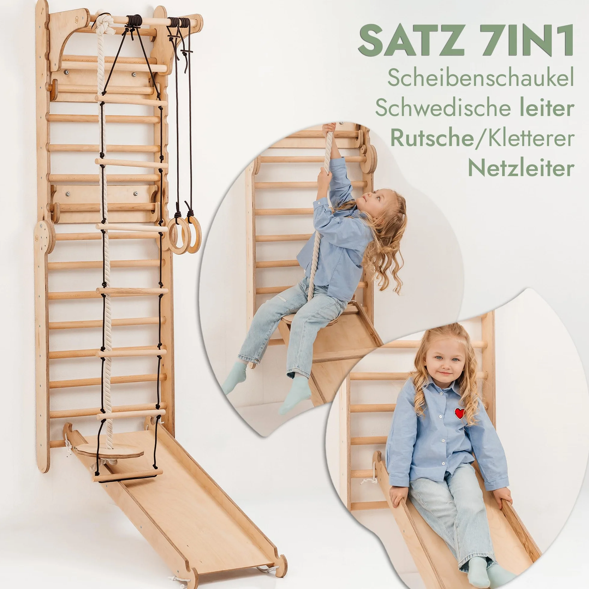Goodevas Swedish Ladder Indoor Kids Gym: Zestaw do wspinaczki Montessori Play Gym przeznaczony do zastosowania w pomieszczeniu - drewniane zabawki do wspinaczki dla maluchów w wieku 1-7 lat