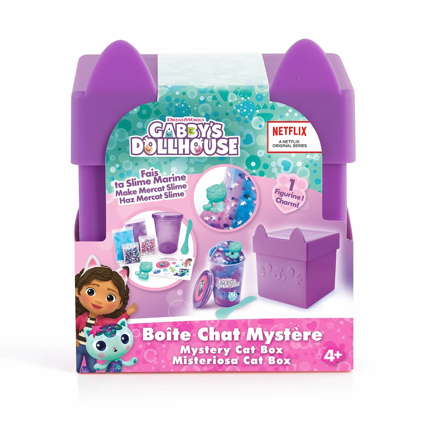 Canal Toys - Dom dla lalek Gabby - Pudełko Slime z niespodziankami od Gabby - Zestaw z 2 Slimami, naklejkami, figurką i niespodziankami - Dobry prezent lub niespodzianka - Gabby's Dollhouse Mystery