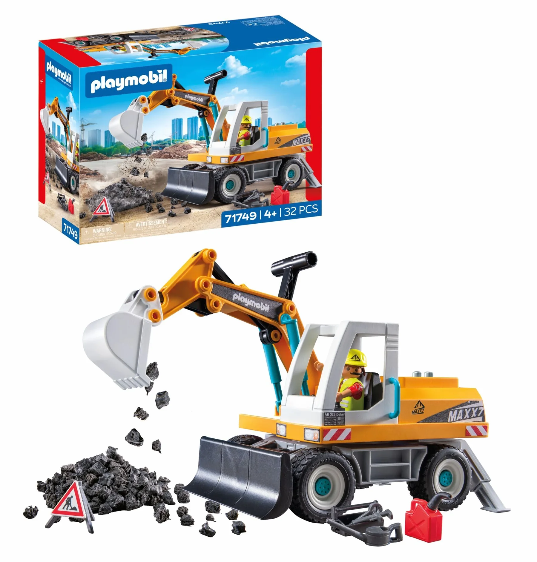 PLAYMOBIL | Action Heroes | Wielki koparka | Zabawka budowlana dla dzieci | Zestaw z koparką | Zabawka dla dzieci powyżej 4 roku życia | 71749