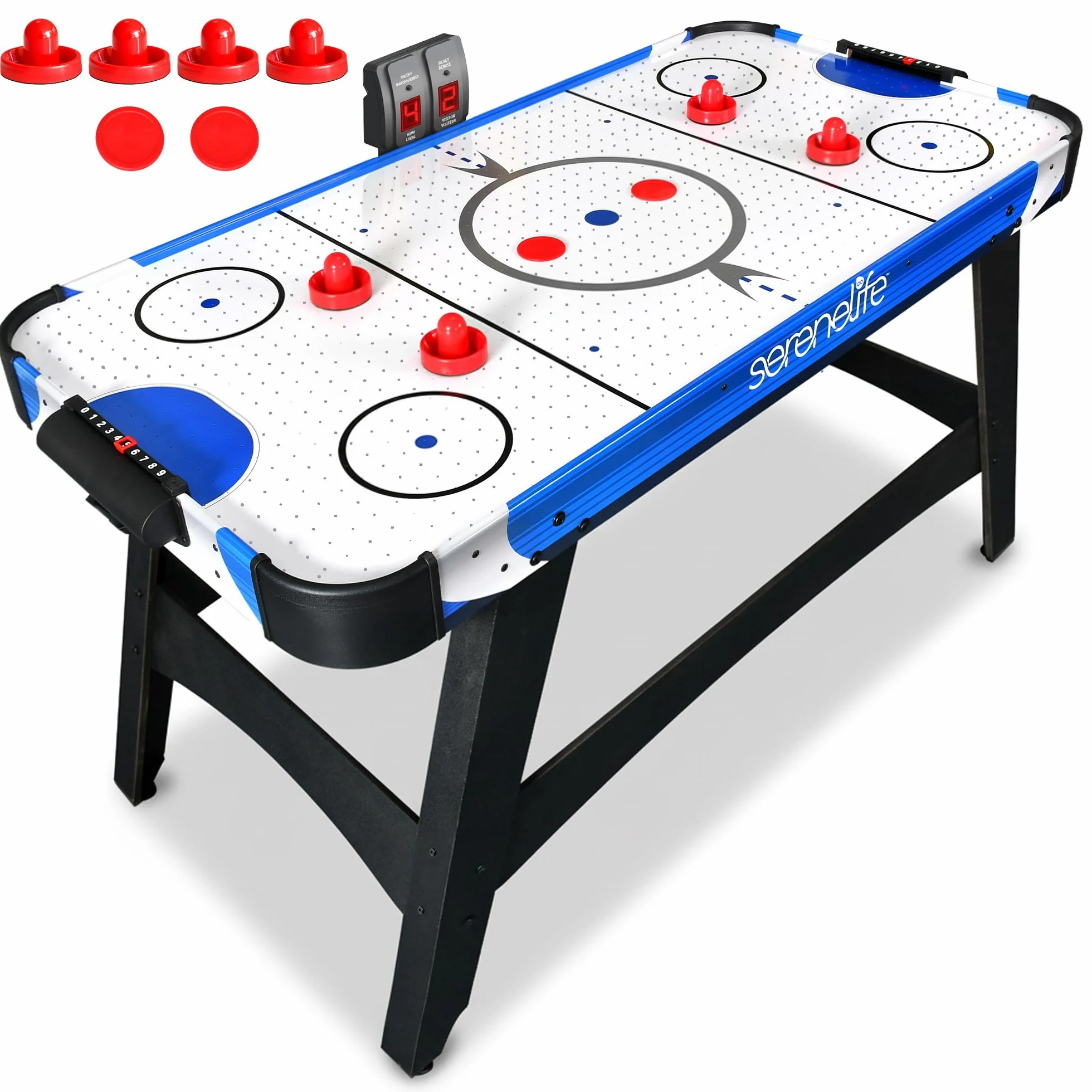 SereneLife Powered Air Hockey Table, 4,5 ft 54'' Sports Arcade Games, with Complete Accessories, Digital LED Scoreboard, wbudowany w Score Tracker, idealny dla dorosłych i dzieci, pokój gier domowych