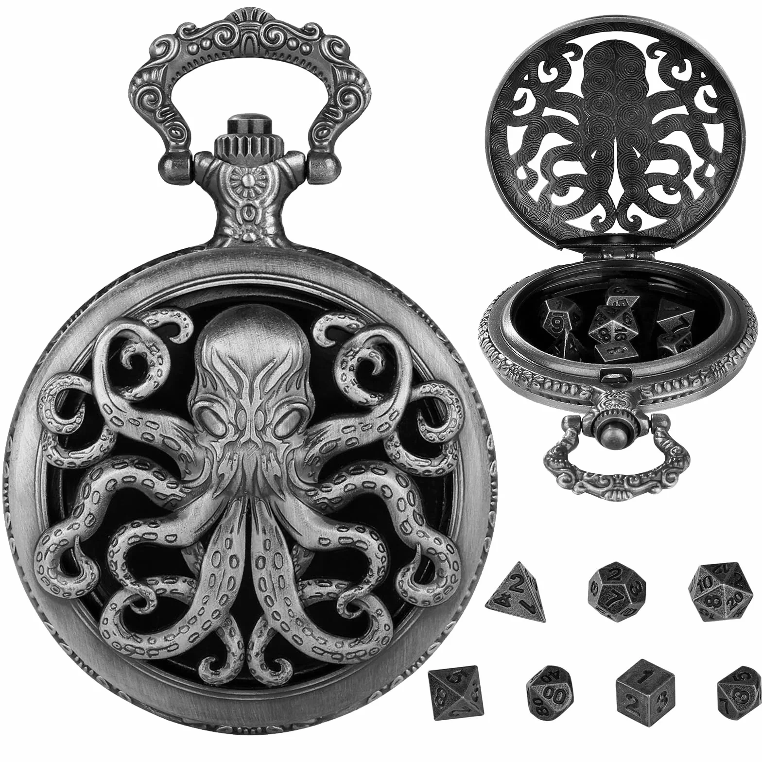 Mini gra w kości DND, DND gra w kości z wydrążonym Steampunk Ośmiornica Kieszonkowy zegarek