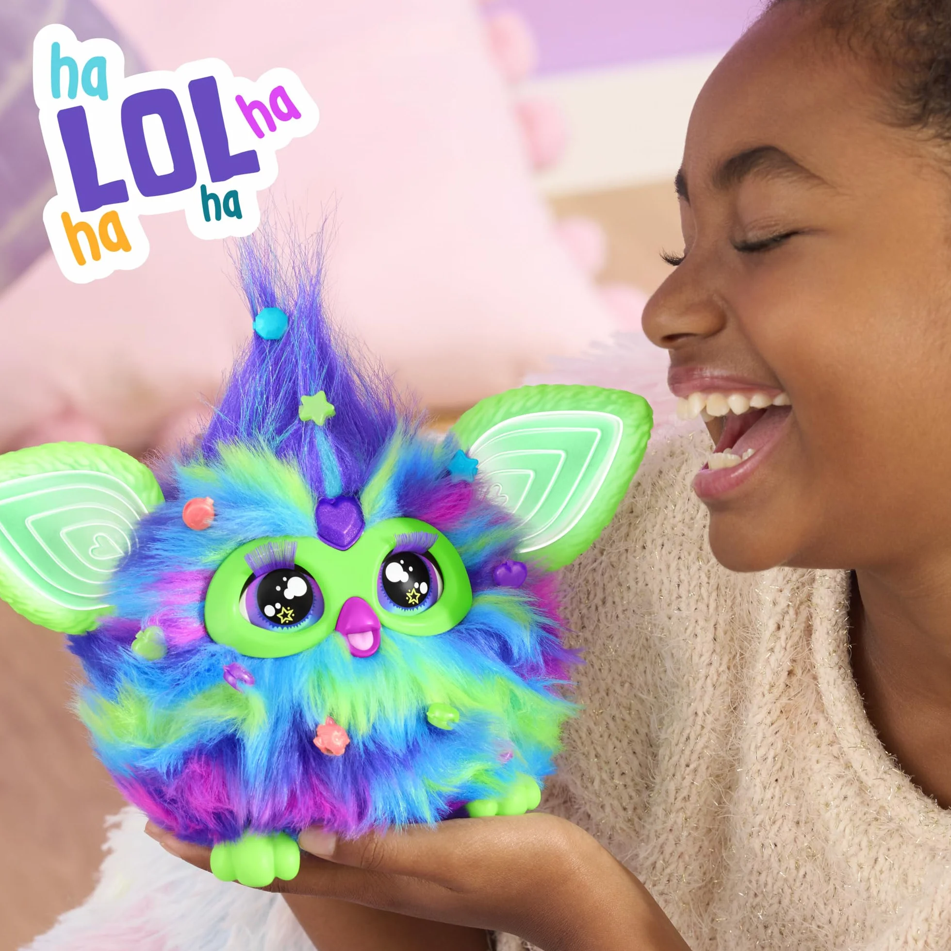 Furby Edycja Galaxy, świecąca, 15 modnych akcesoriów, interaktywne pluszowe zabawki dla dzieci w wieku 6 lat, głos animatroniczny (tylko Amazon)
